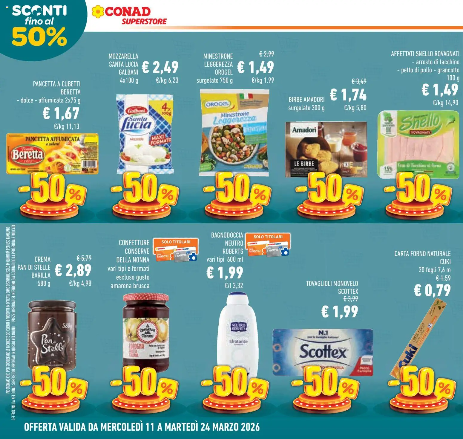 Volantino Conad del 11.03.2026 | Pagina: 8 | Prodotti: Petto di Pollo, Minestrone, Crema, Amarena