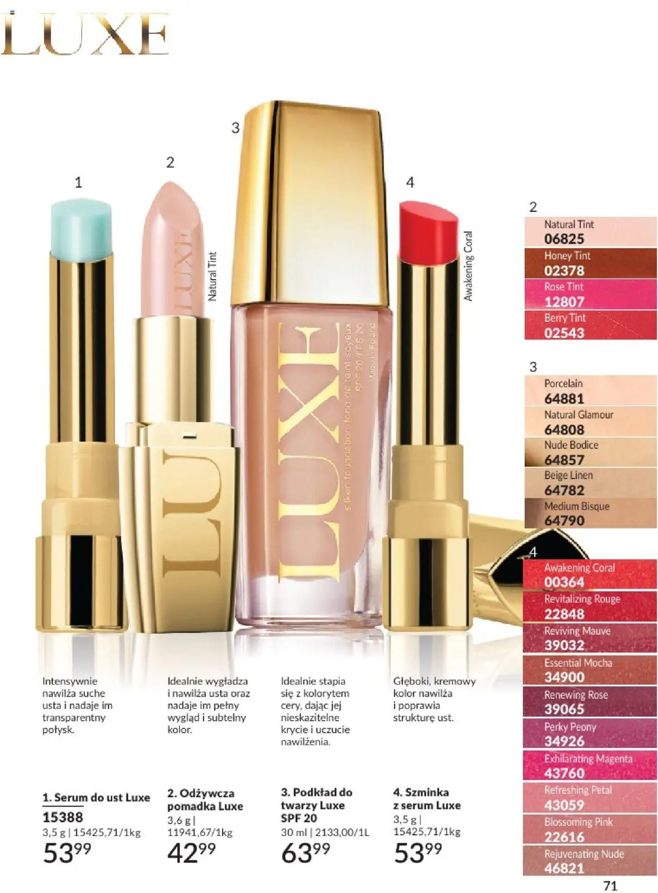 Avon Katalog 07 2025 od 01.07.2025 | Strona: 71 | Produkty: Pomadka, Szminka, Podkład do twarzy
