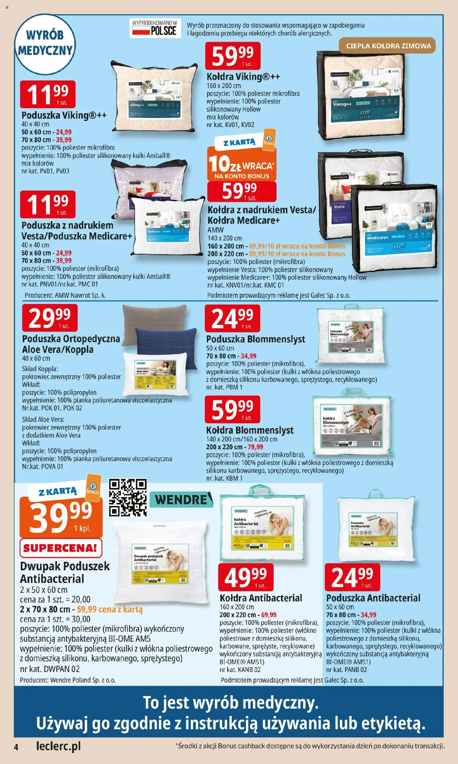 E.Leclerc Gazetka od 29.12.2025 | Strona: 4 | Produkty: Karta, Poduszka, Poduszka ortopedyczna, Kołdra