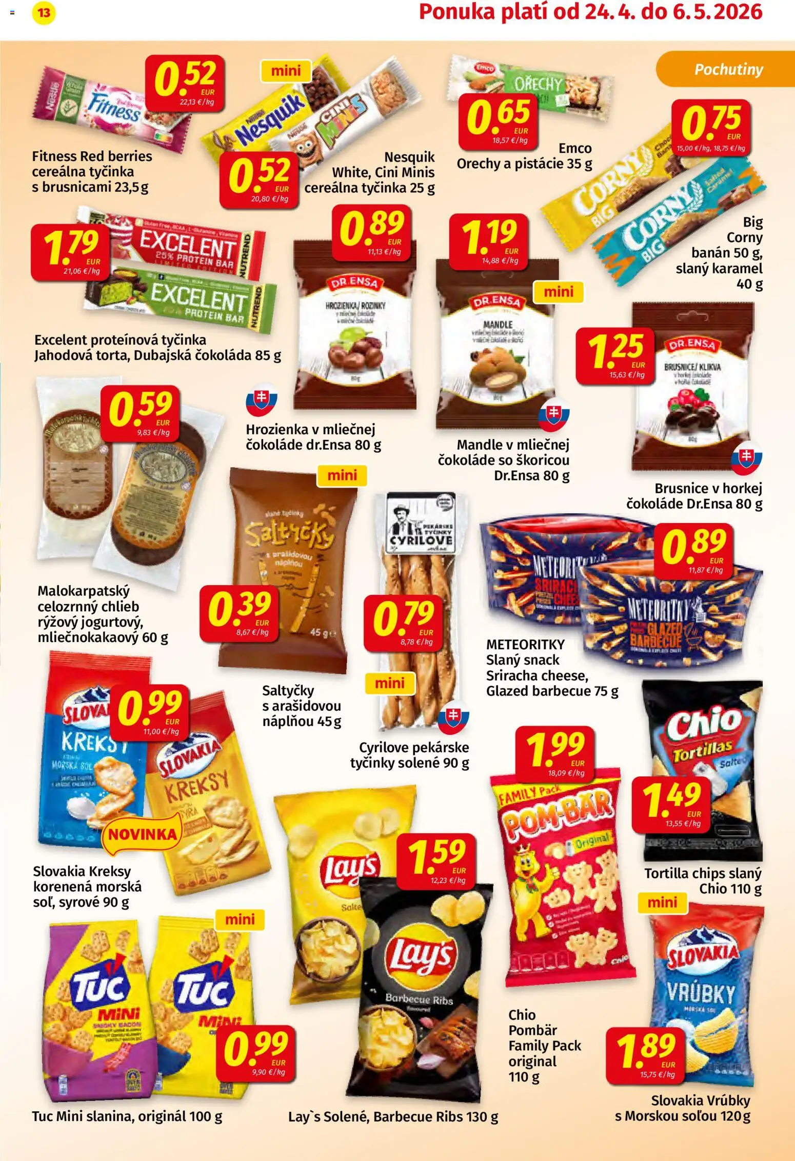 Nové Koruna akcie – leták je platný od 24.04.2026 | Strana: 13 | Produkty: Protein, Čokoláda, Orechy, Mandle