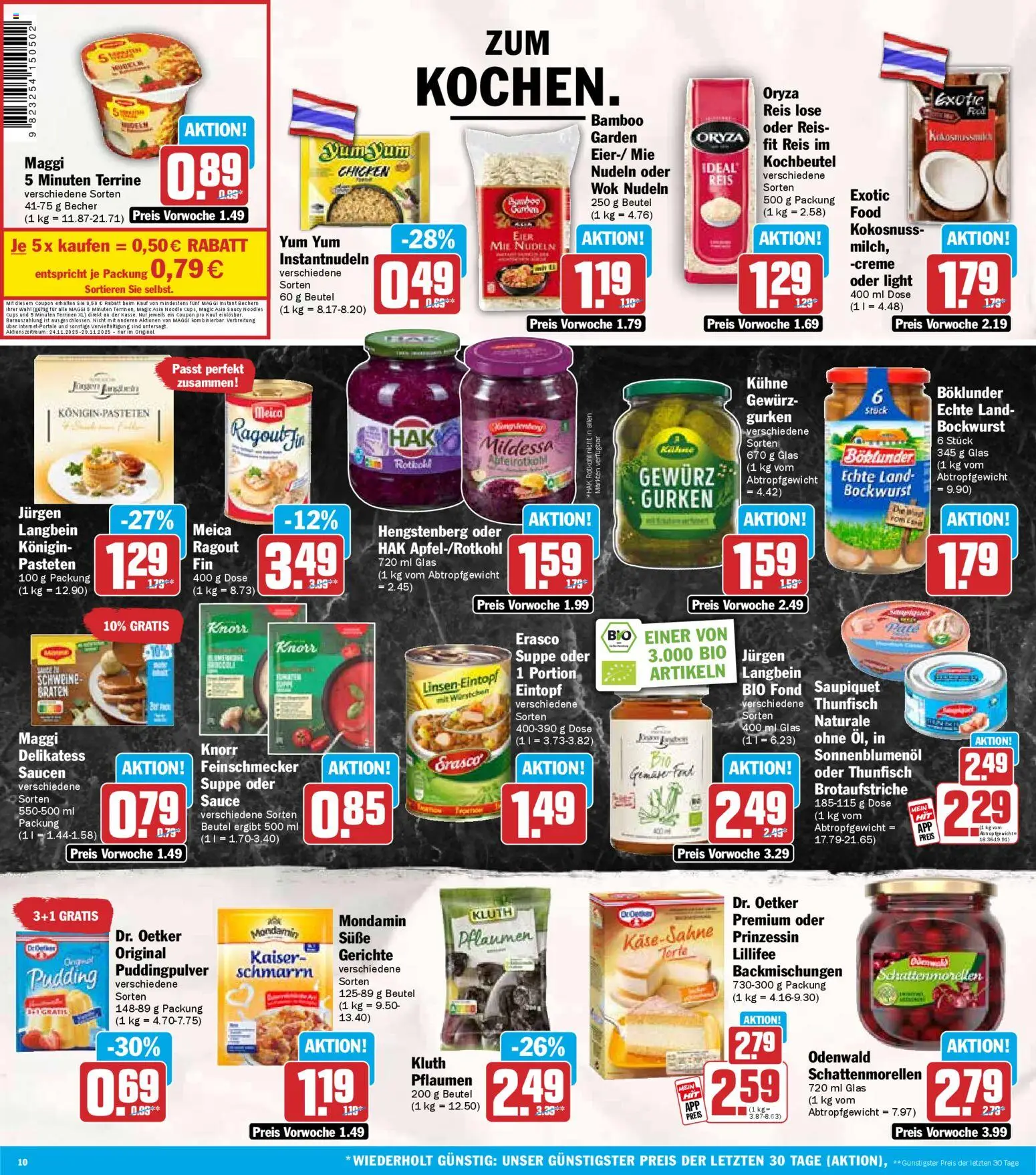 HIT Prospekt 	 – gültig ab 24.11.2025 | Seite: 10 | Produkte: Bockwurst, Pflaumen, Maggi, Creme