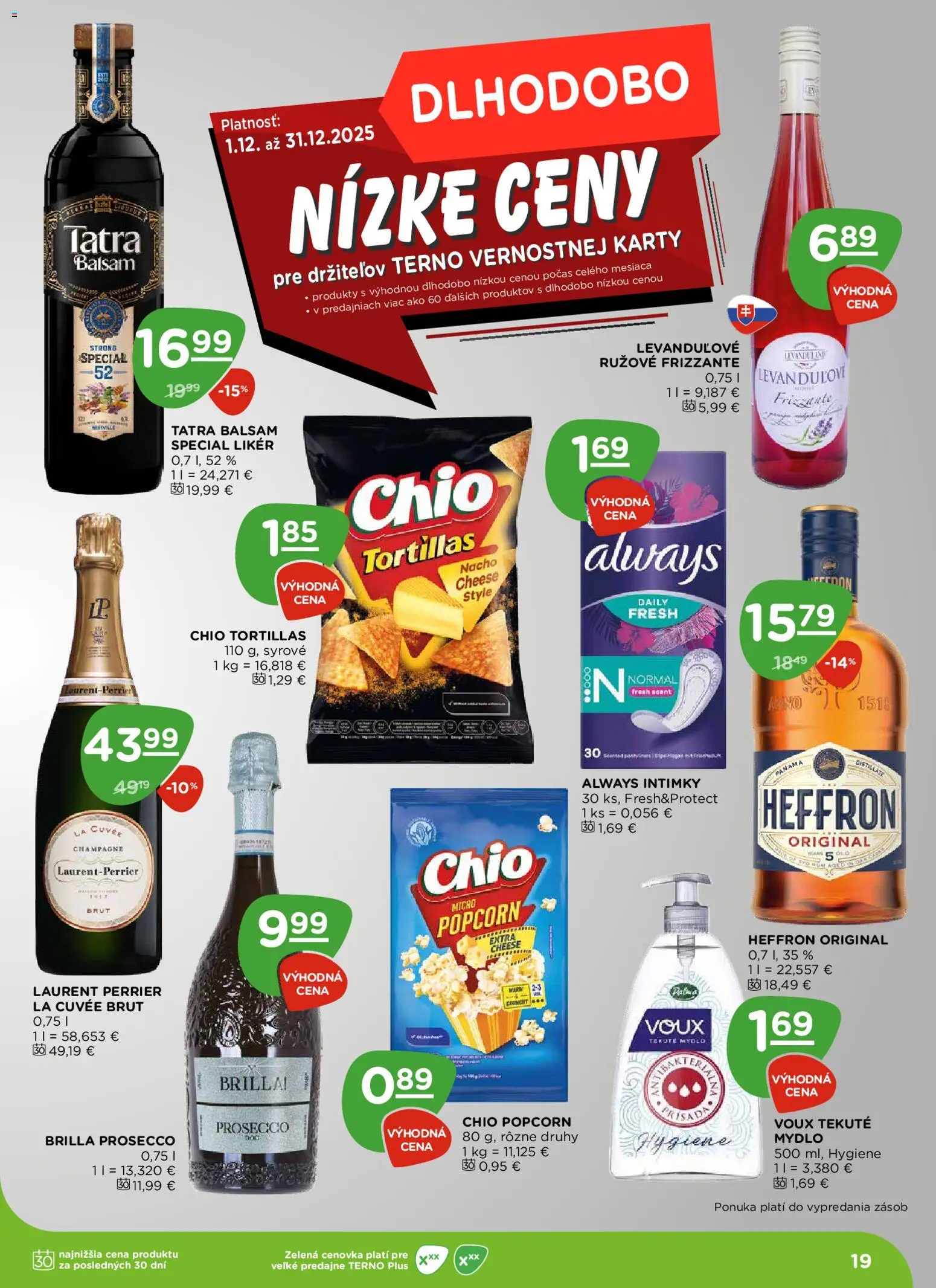 Nové Terno akcie – leták je platný od 18.12.2025 | Strana: 19 | Produkty: Prosecco, Mydlo