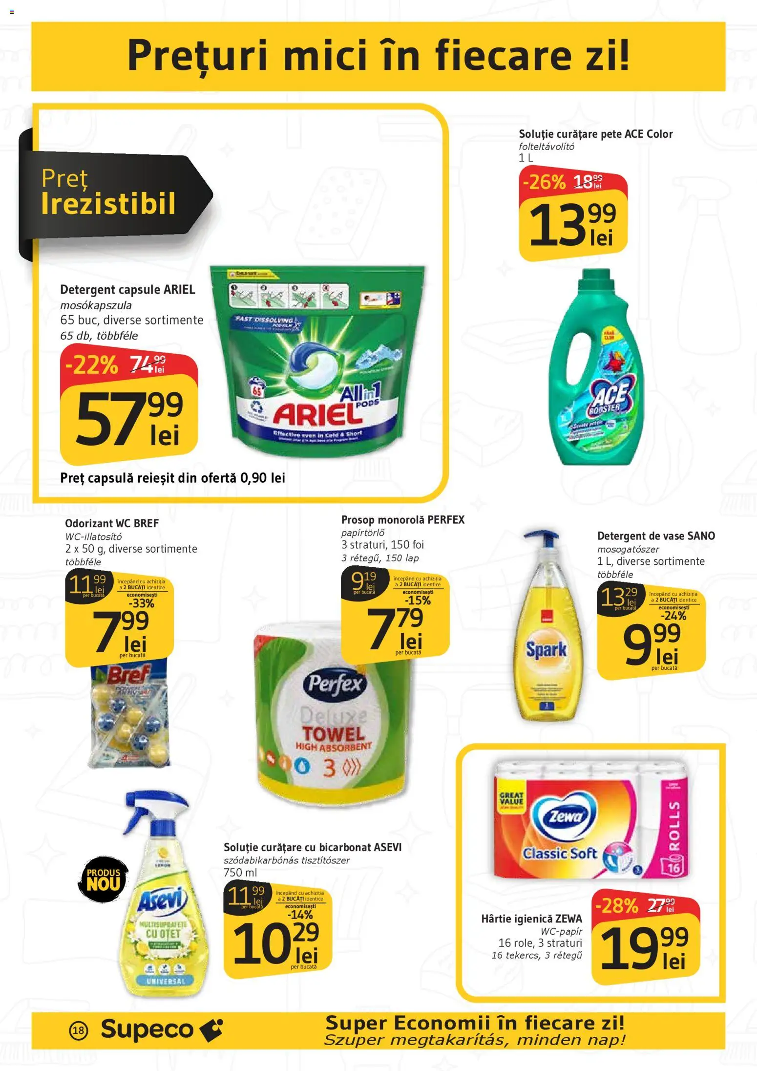 Noul catalog Supeco – valabil de la 30.04.2026 | Pagină: 18 | Produse: Detergent de vase, Prosop monorolă, Mici, Oțet