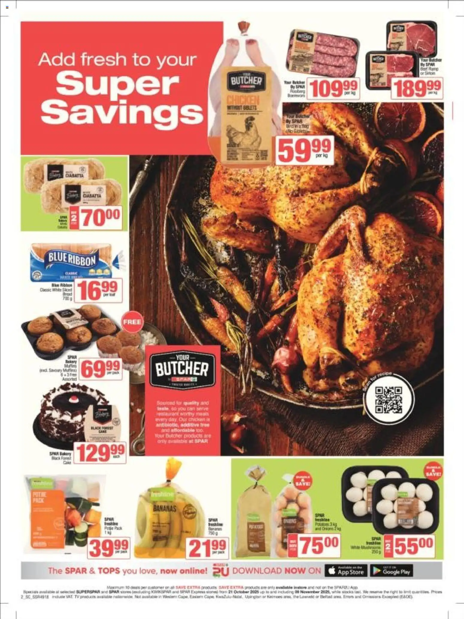 New Spar catalogue – valid from 21.10.2025 | Page: 2 | Products: Chicken, Bananas