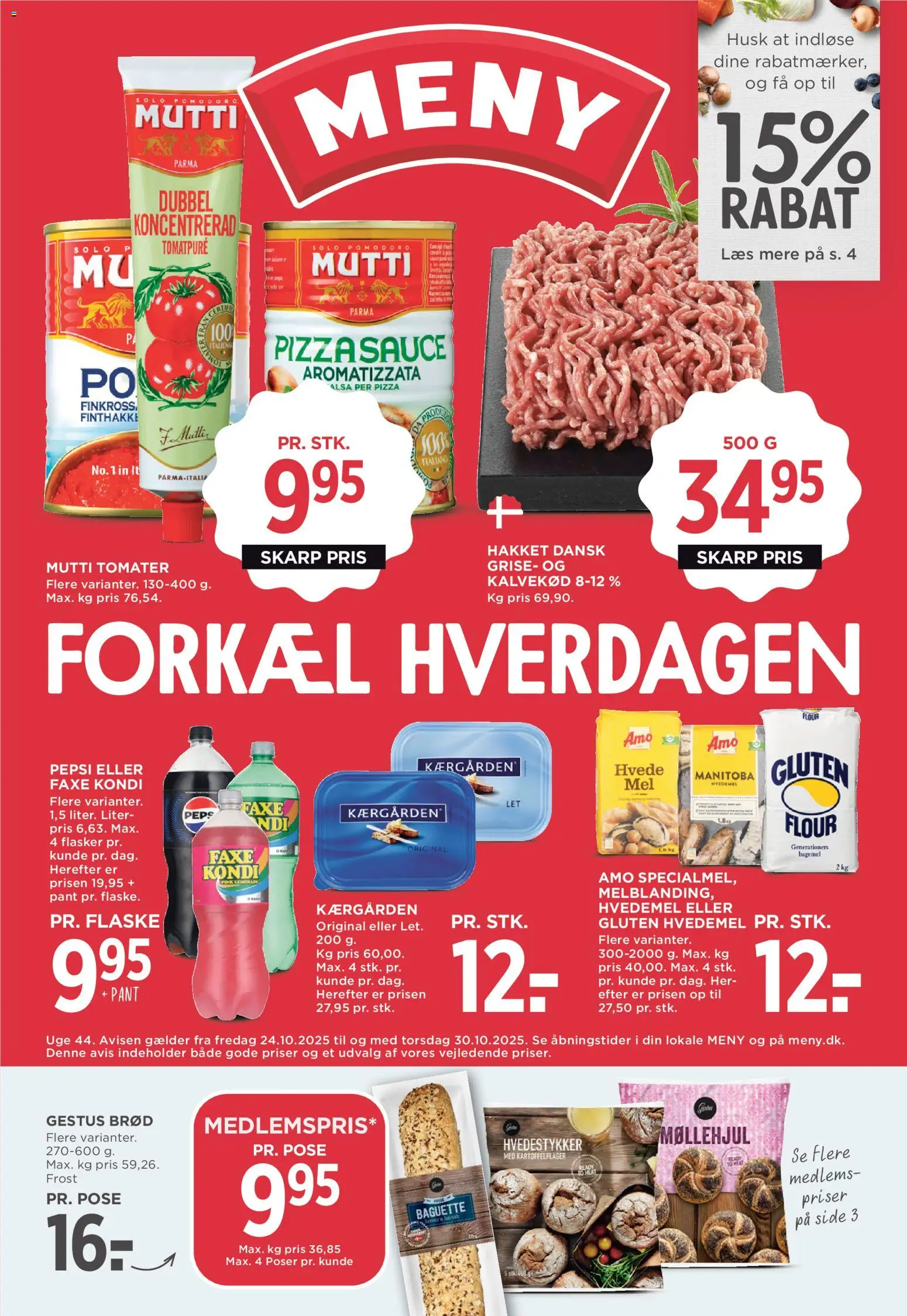 Meny tilbudsavis – gyldig fra 24.10.2025 | Side: 1 | Produkter: Pizza, Tomater, Tomatpuré, Pepsi
