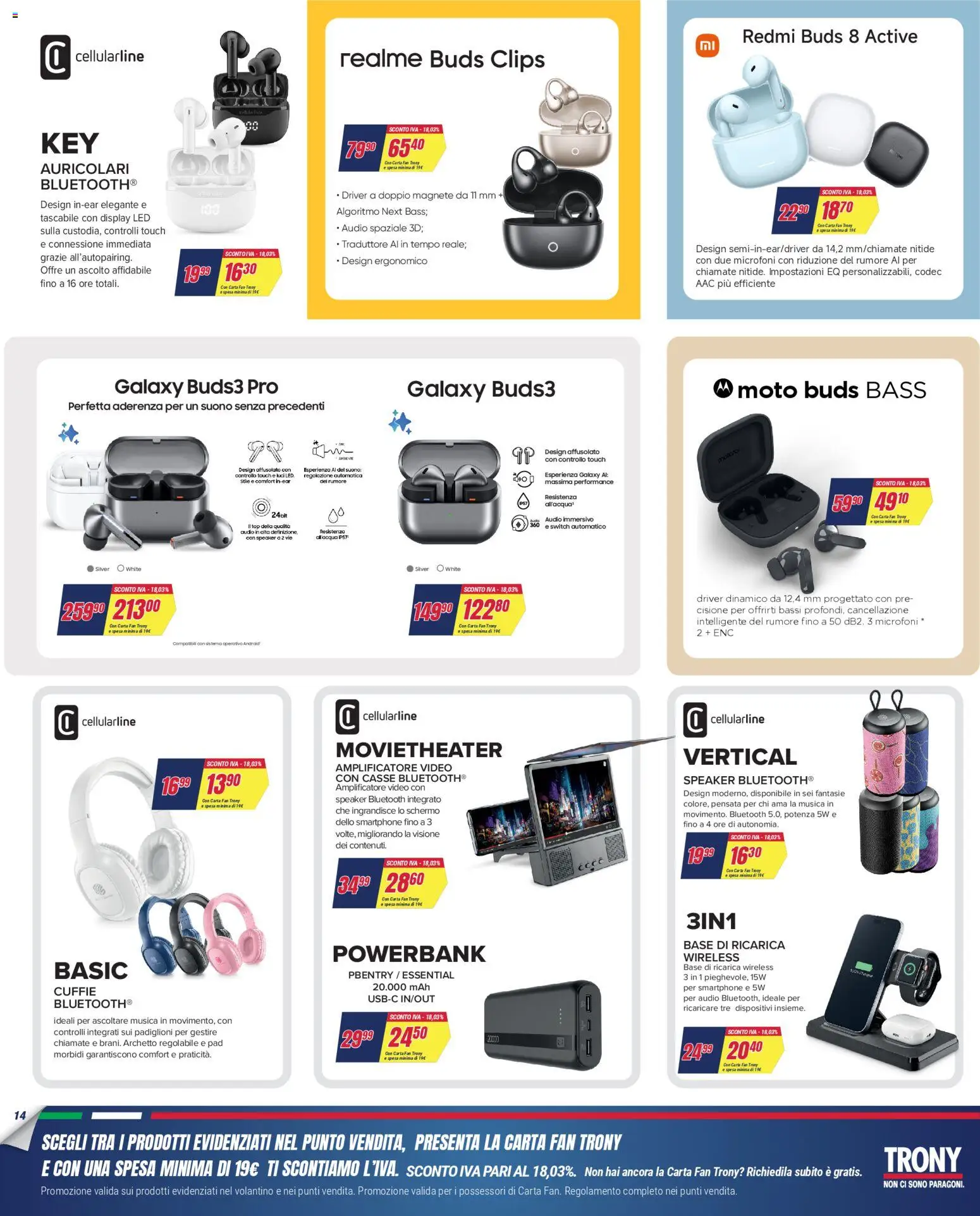 Volantino Trony del 02.04.2026 | Pagina: 14 | Prodotti: Auricolari, Cuffie, Speaker, Fan