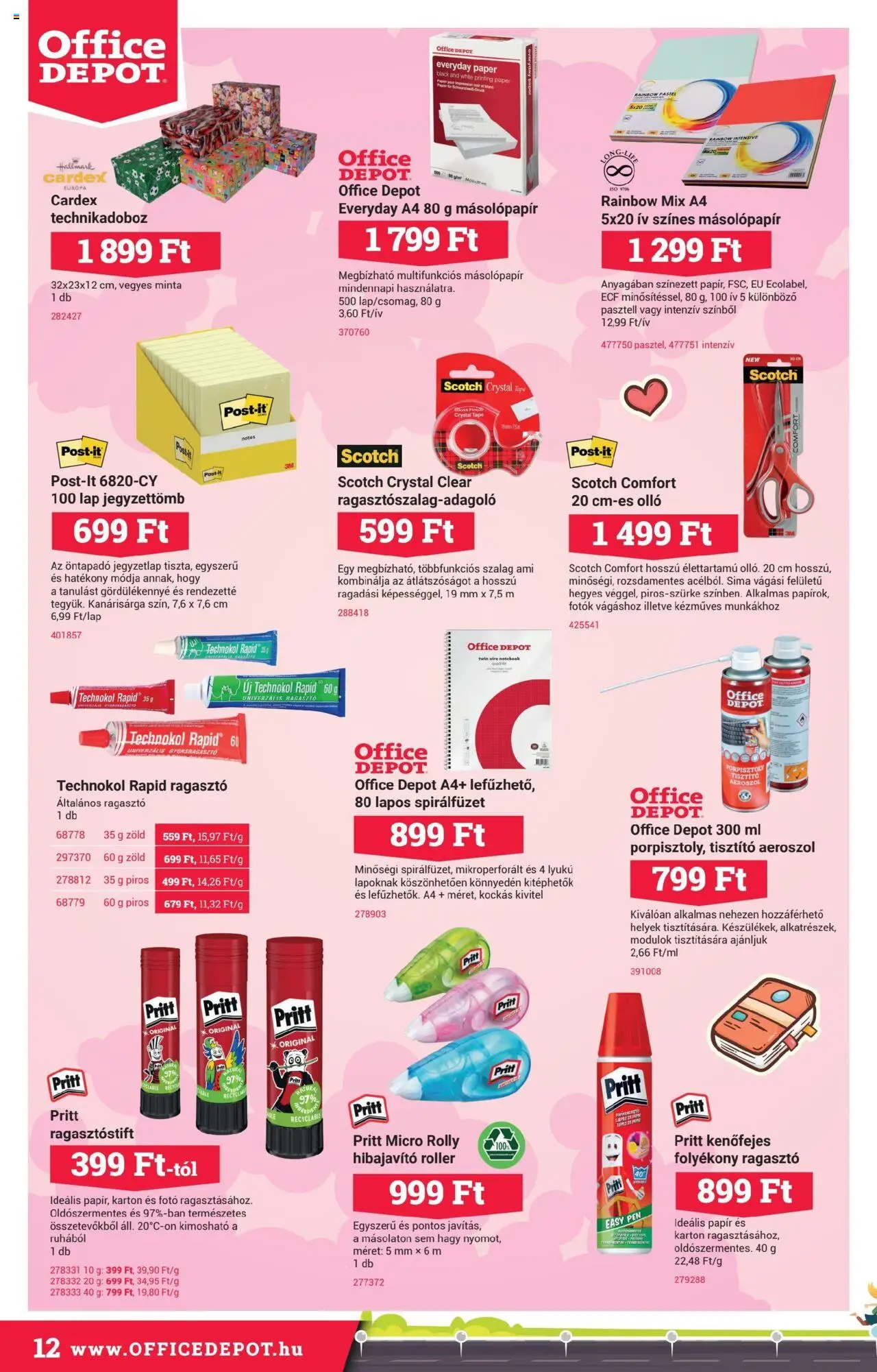 Office Depot akciós ujság - amely érvényes a következő dátumtól: 12.08.2025 | Oldal: 12 | Termékek: Ragasztó, Roller