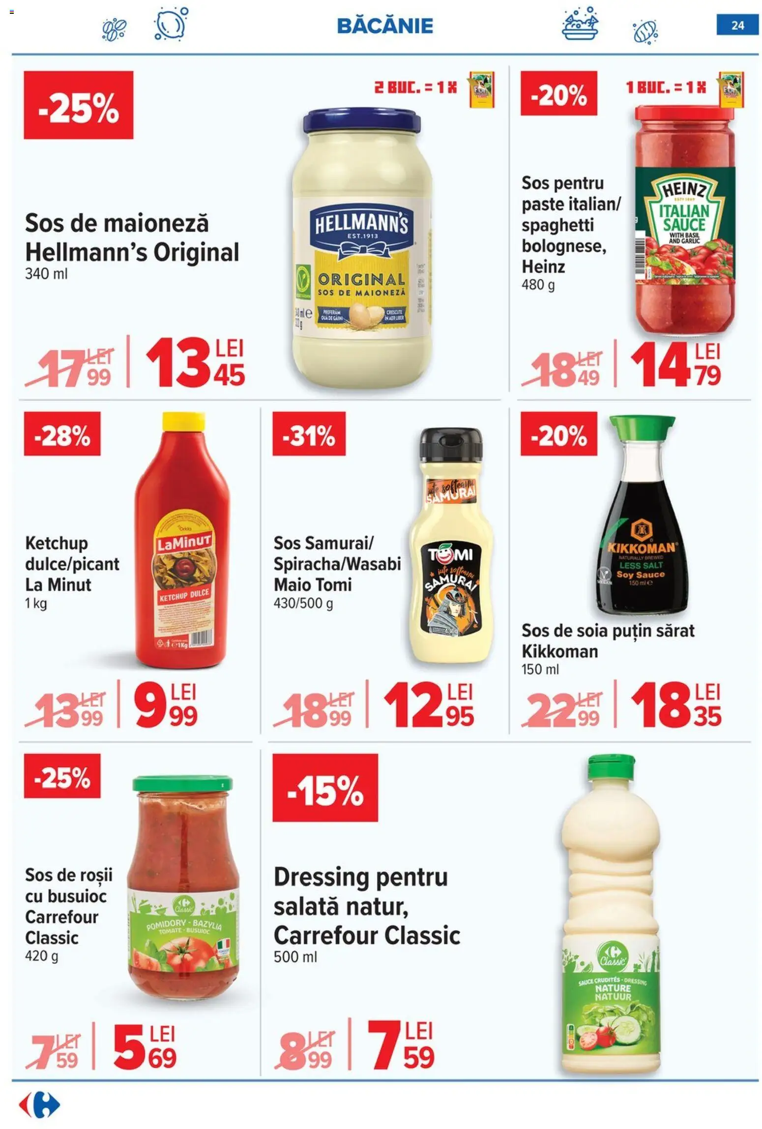 Noul catalog Carrefour – valabil de la 15.04.2026 | Pagină: 25 | Produse: Ketchup, Salată, Maioneză, Sos