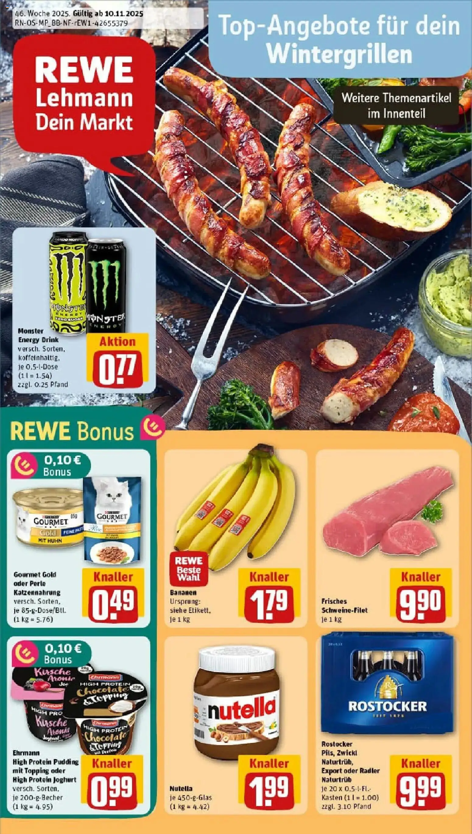 Rewe prospekt Neubrandenburg	 – gültig ab 10.11.2025 | Seite: 1 | Produkte: Joghurt, Schweinefilet, Monster, Radler