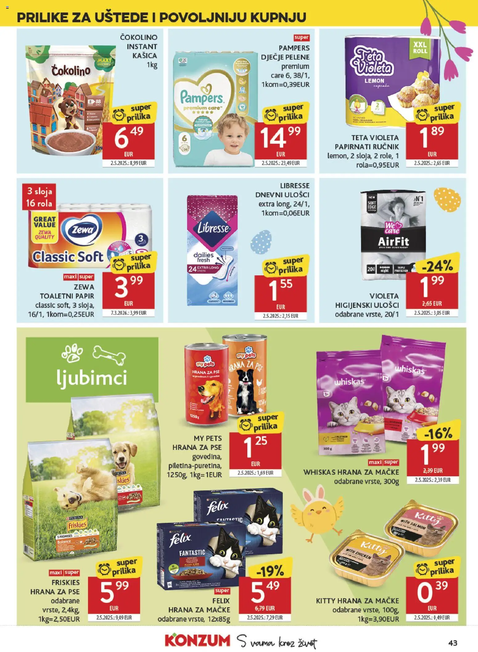 Konzum HR akciós ujság - amely érvényes a következő dátumtól: 25.03.2026 | Oldal: 43 | Termékek: Pampers, Whiskas