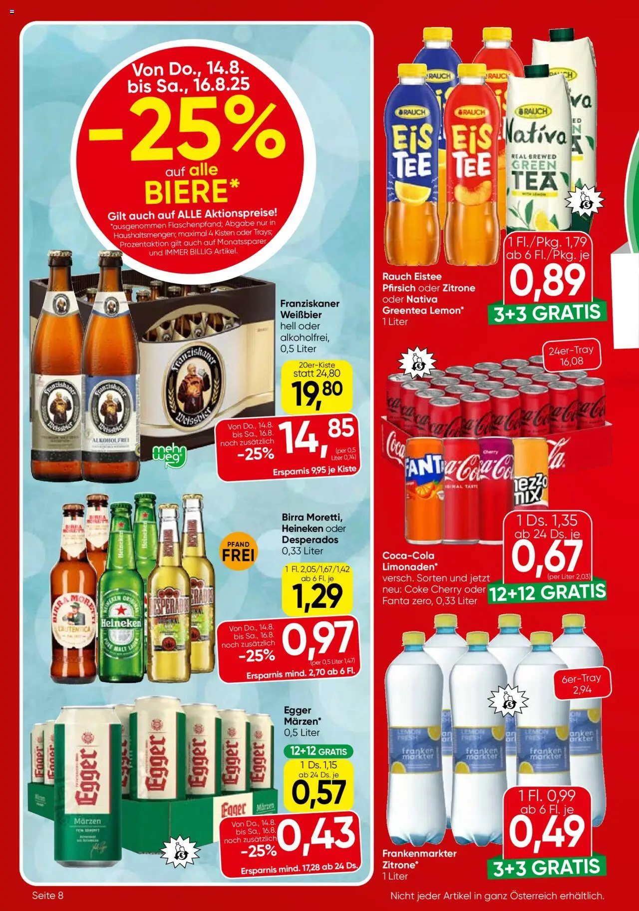 Eurospar Flugblatt gültig ab 14.08.2025 | Seite: 8 | Produkte: Eis, Zitrone, Pfirsich, Tee
