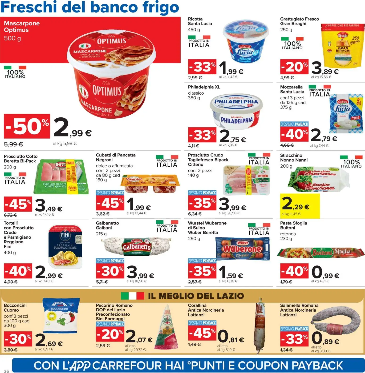 Volantino Carrefour del 26.03.2026 | Pagina: 26 | Prodotti: Suino, Prosciutto, Pecorino Romano, Pecorino