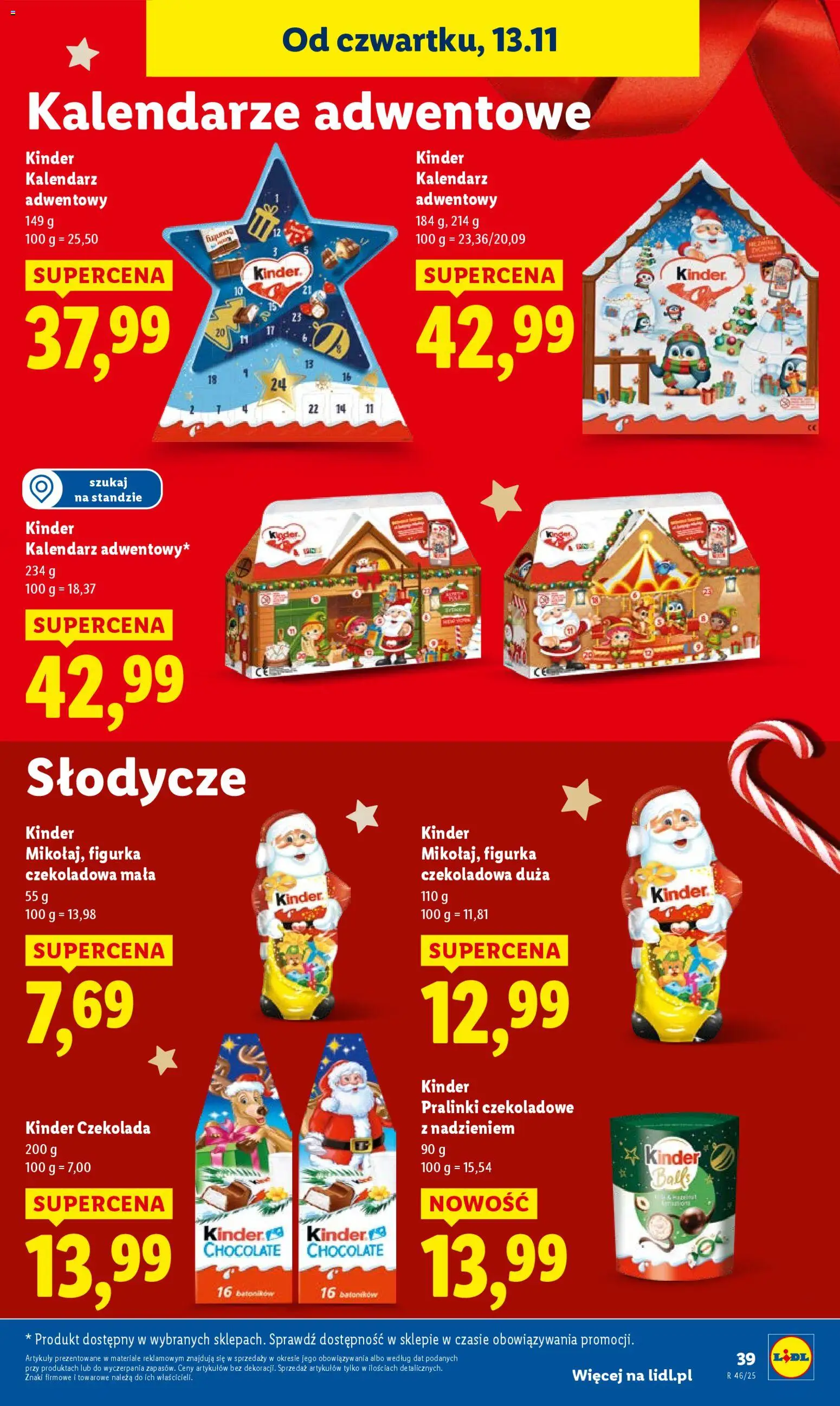 Lidl Gazetka od 13.11.2025 | Strona: 39 | Produkty: Słodycze, Czekoladowa, Kalendarz, Czekolada