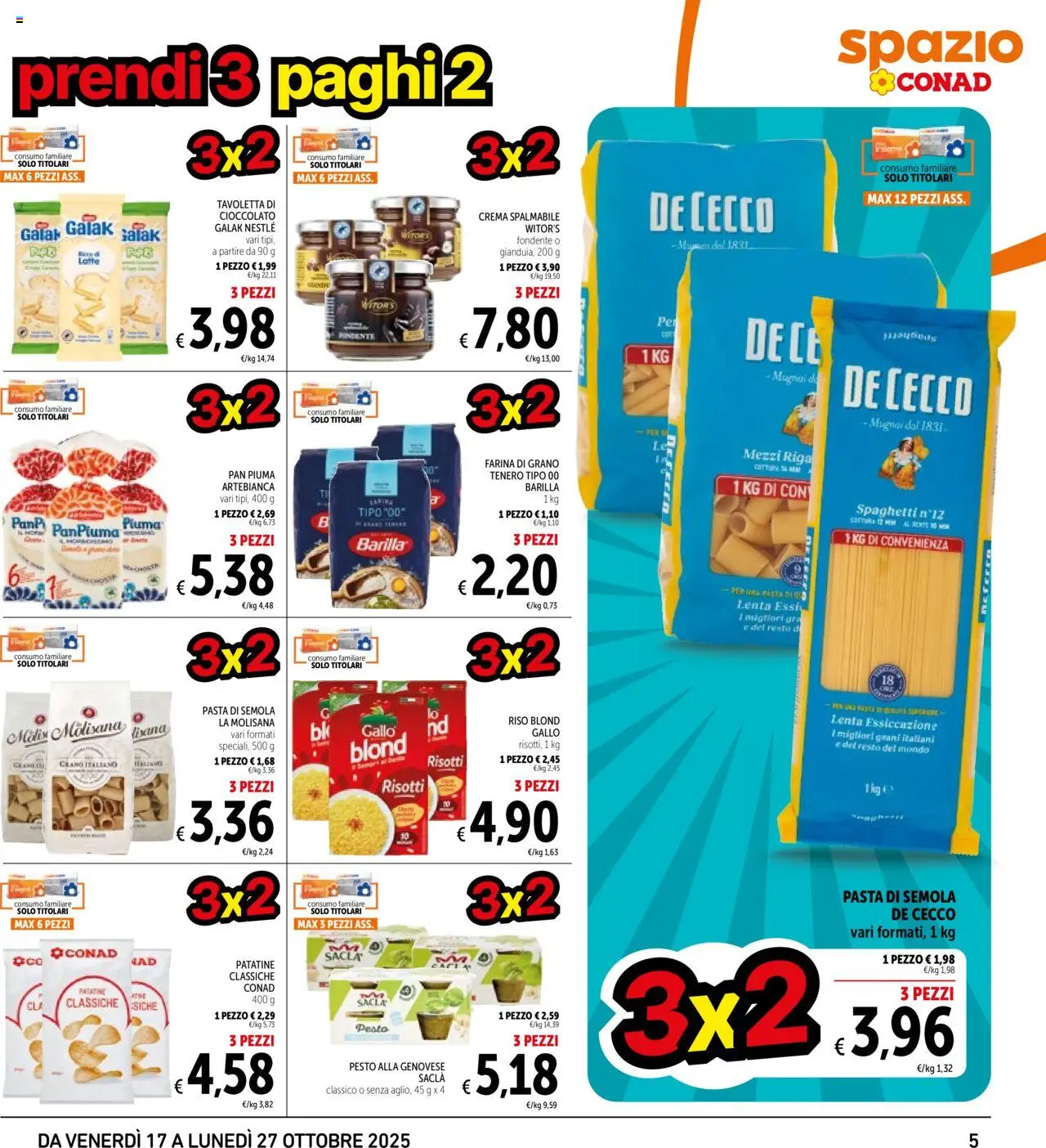 Volantino Spazio Conad del 17.10.2025 | Pagina: 5 | Prodotti: Riso, Patatine, Farina, Pasta