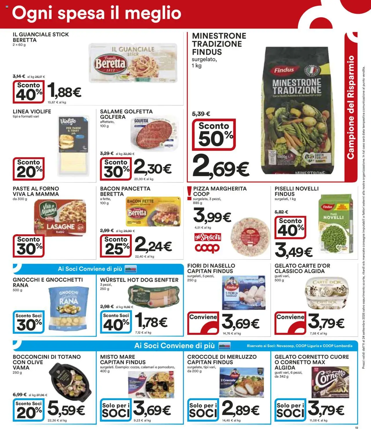 Volantino Ipercoop del 11.09.2025 | Pagina: 19 | Prodotti: Calamari, Wurstel, Gnocchetti, Guanciale
