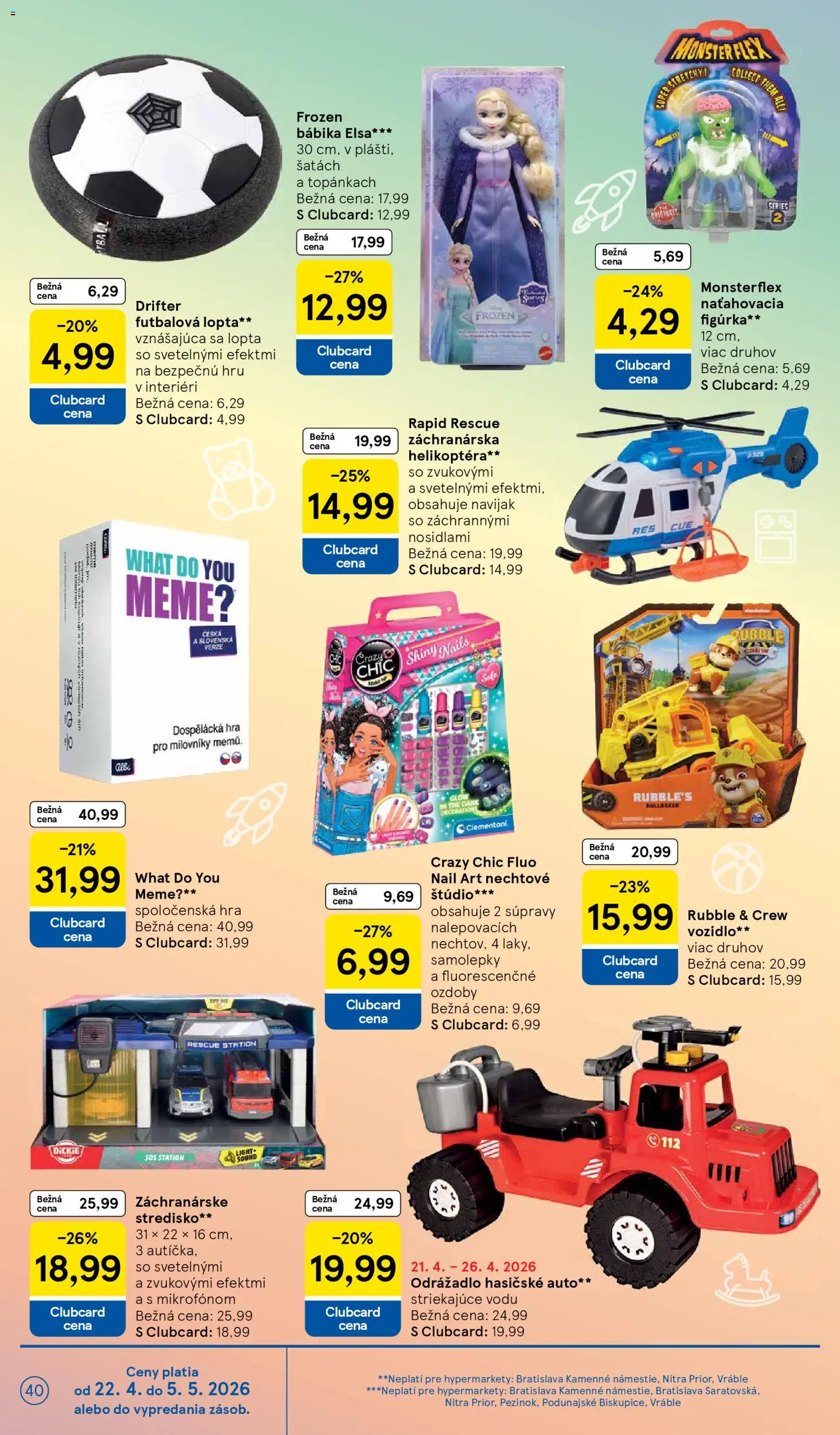 Nové Tesco akcie – leták je platný od 22.04.2026 | Strana: 40 | Produkty: Lopta, Hra