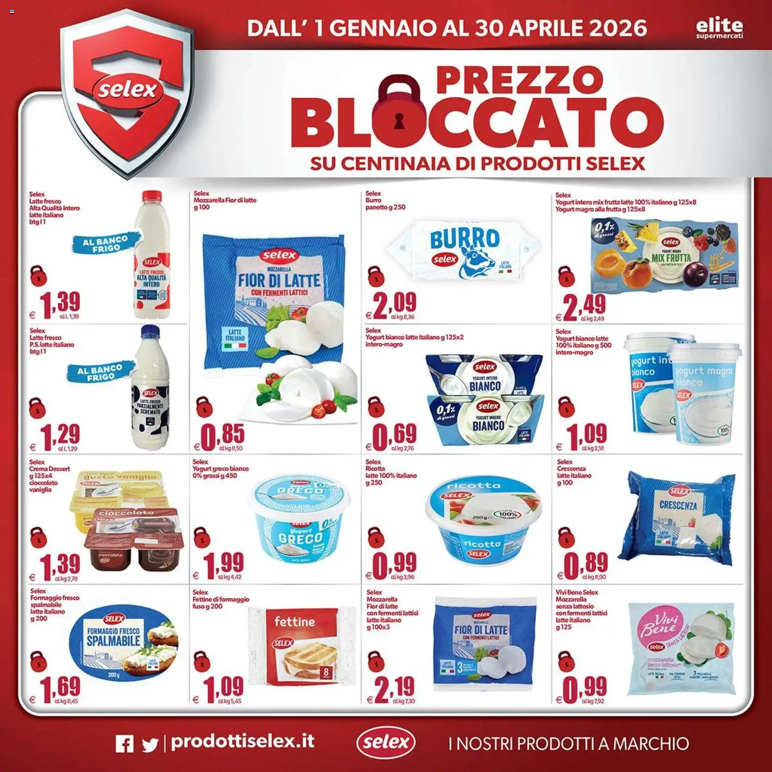 Volantino Elite Supermercati del 01.01.2026 | Pagina: 5 | Prodotti: Crema, Mozzarella, Latte senza lattosio, Ricotta