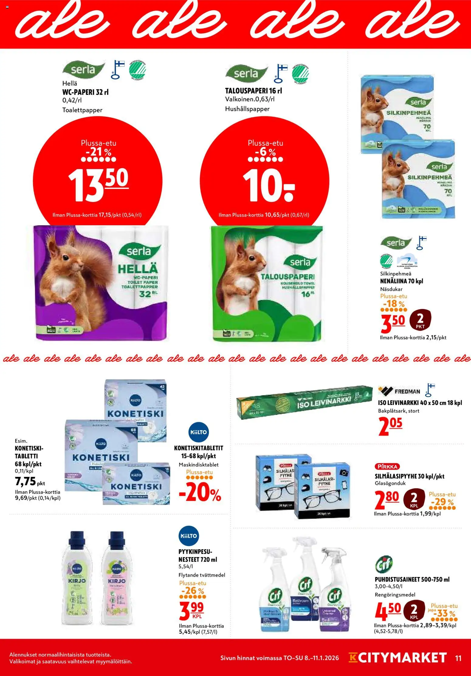 K-Citymarket tarjoukset – voimassa 08.01.2026 alkaen | Sivu: 11 | Tuotteet: Hella, Nenäliina, Tabletti
