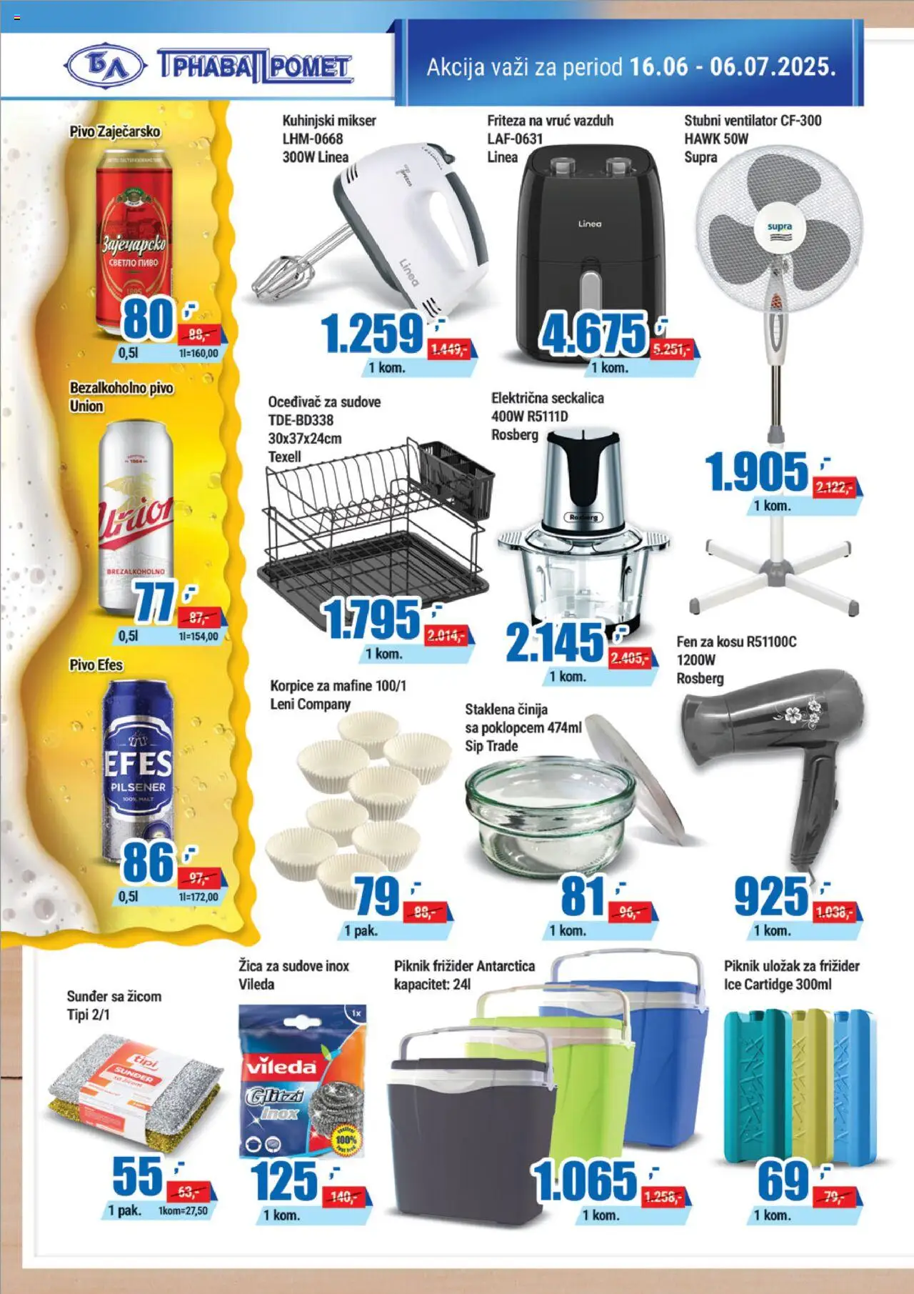 Trnava Promet katalog - važi od 16.06.2025 | Strana: 18 | Proizvode: Fen, Frižider, Vileda, Pivo