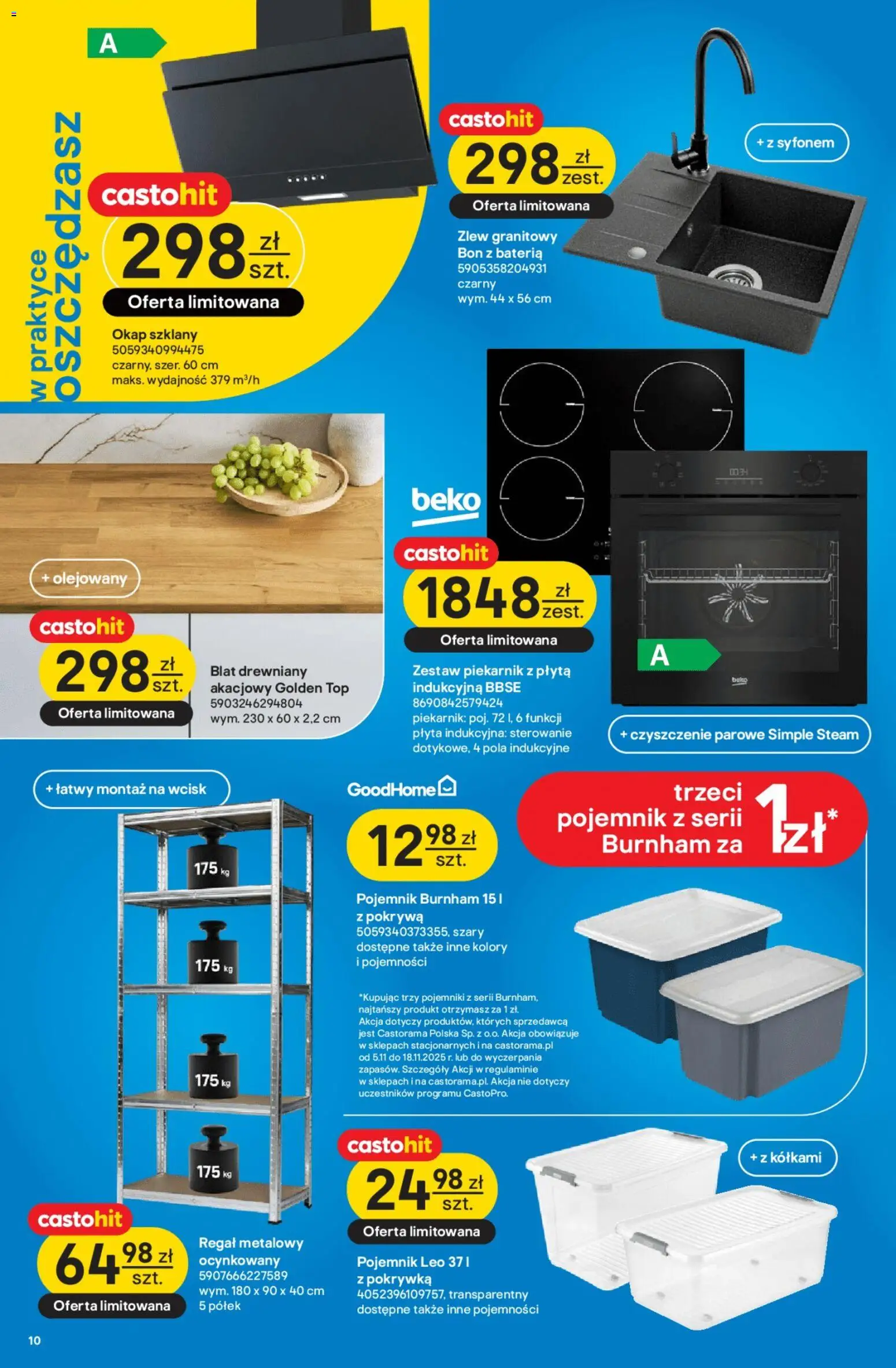 Castorama Gazetka od 05.11.2025 | Strona: 10 | Produkty: Płyta indukcyjna, Regał metalowy, Piekarnik, Okap