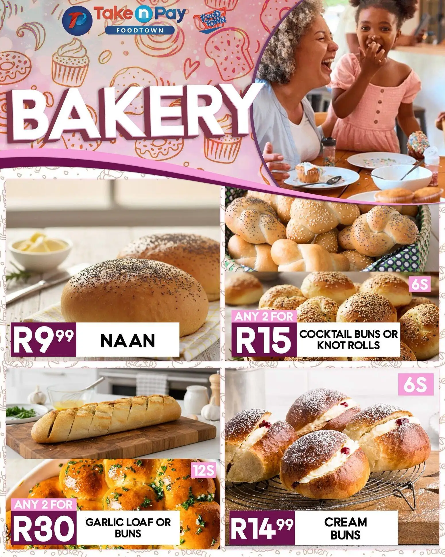 New Take n Pay catalogue – valid from 22.02.2026 | Page: 6 | Products: Bakery, Buns, Cream, Garlic