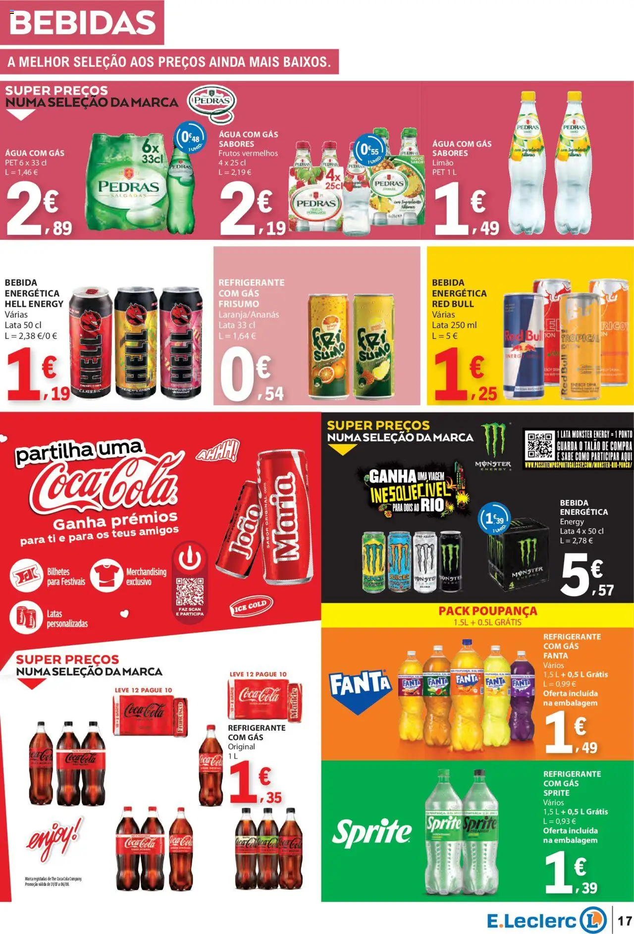 E.Leclerc folheto │ válido de 31.07.2025 | Página: 17 | Produtos: Agua, Fanta, Açúcar, Água com gás