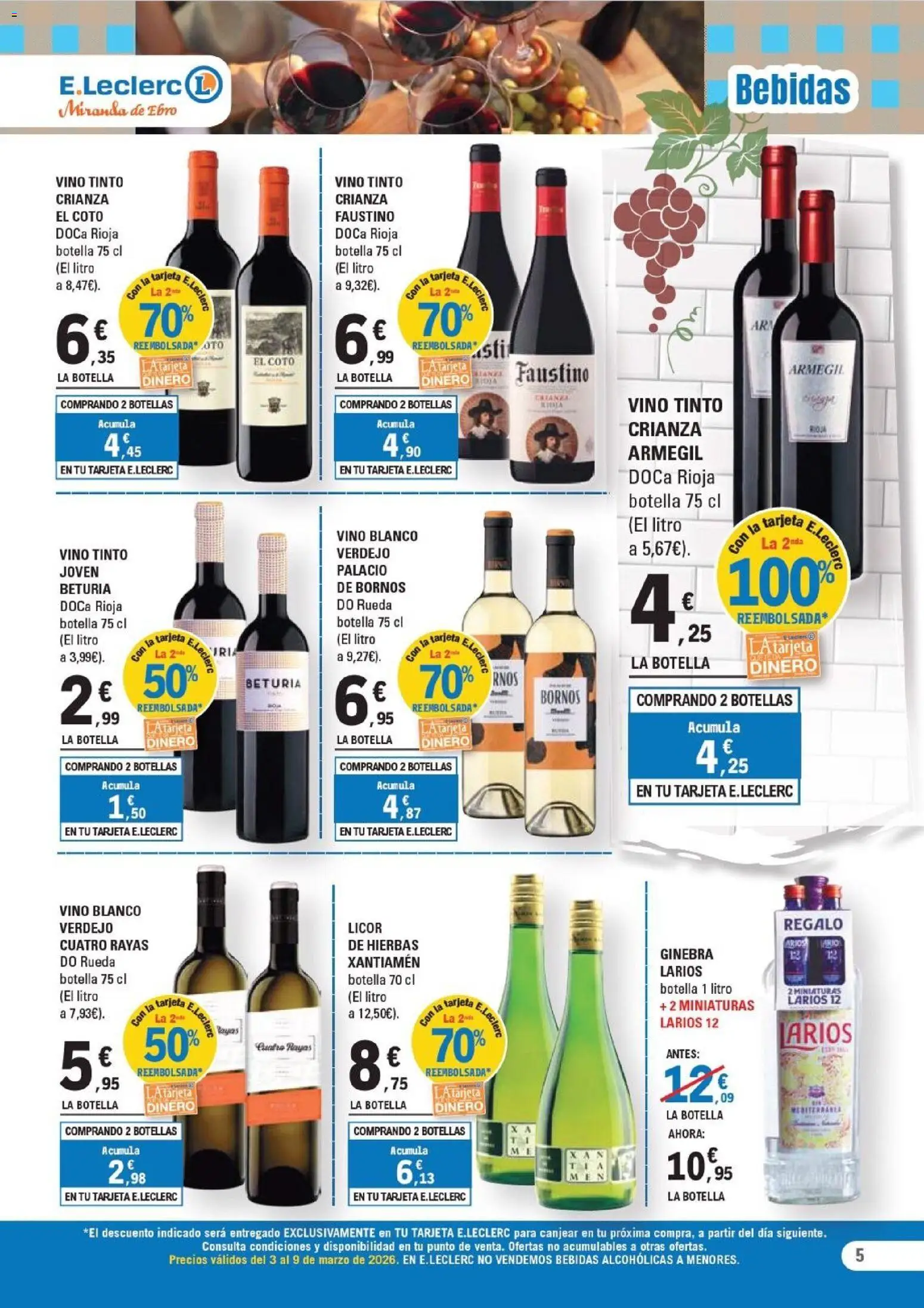 E.Leclerc - Miranda de Ebro │ válido desde el 03.03.2026 | Página: 5 | Productos: Licor, Vino, Ginebra