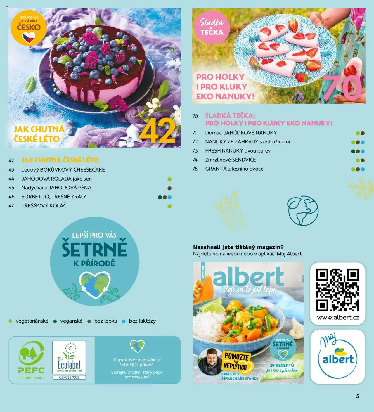 Albert magazín od 01.06.2025 | Strana: 5 | Produkty: Nanuky, Třešně, Cheesecake, Sorbet