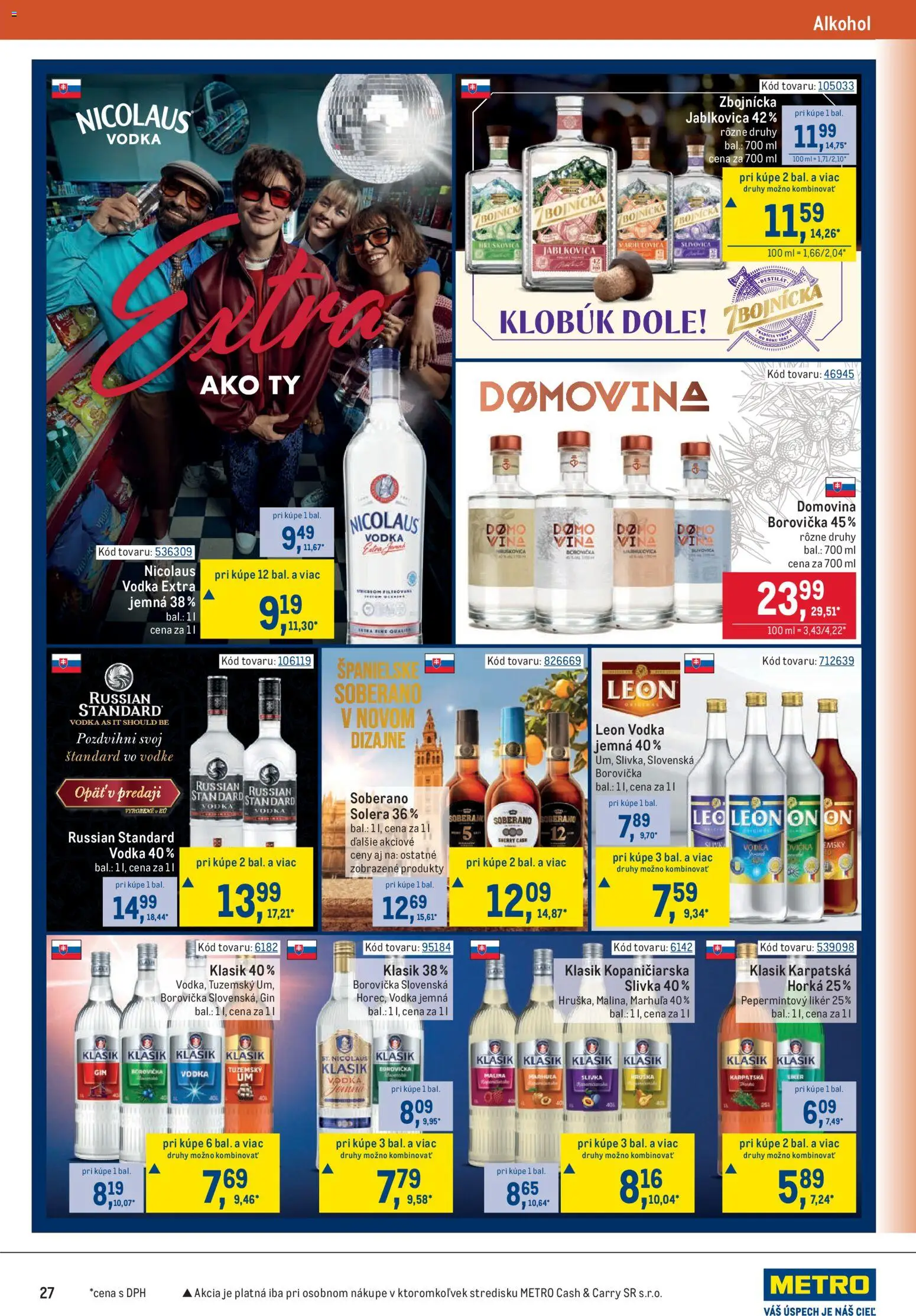 Nové Metro akcie – leták je platný od 25.02.2026 | Strana: 27 | Produkty: Soberano, Slivovica, Gin, Vodka