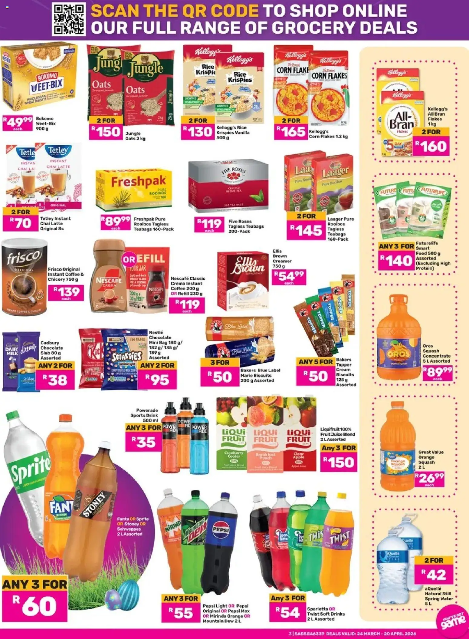 New Game catalogue – valid from 24.03.2026 | Page: 3 | Products: Bag, Detergente líquido, Biscuits, Fruit