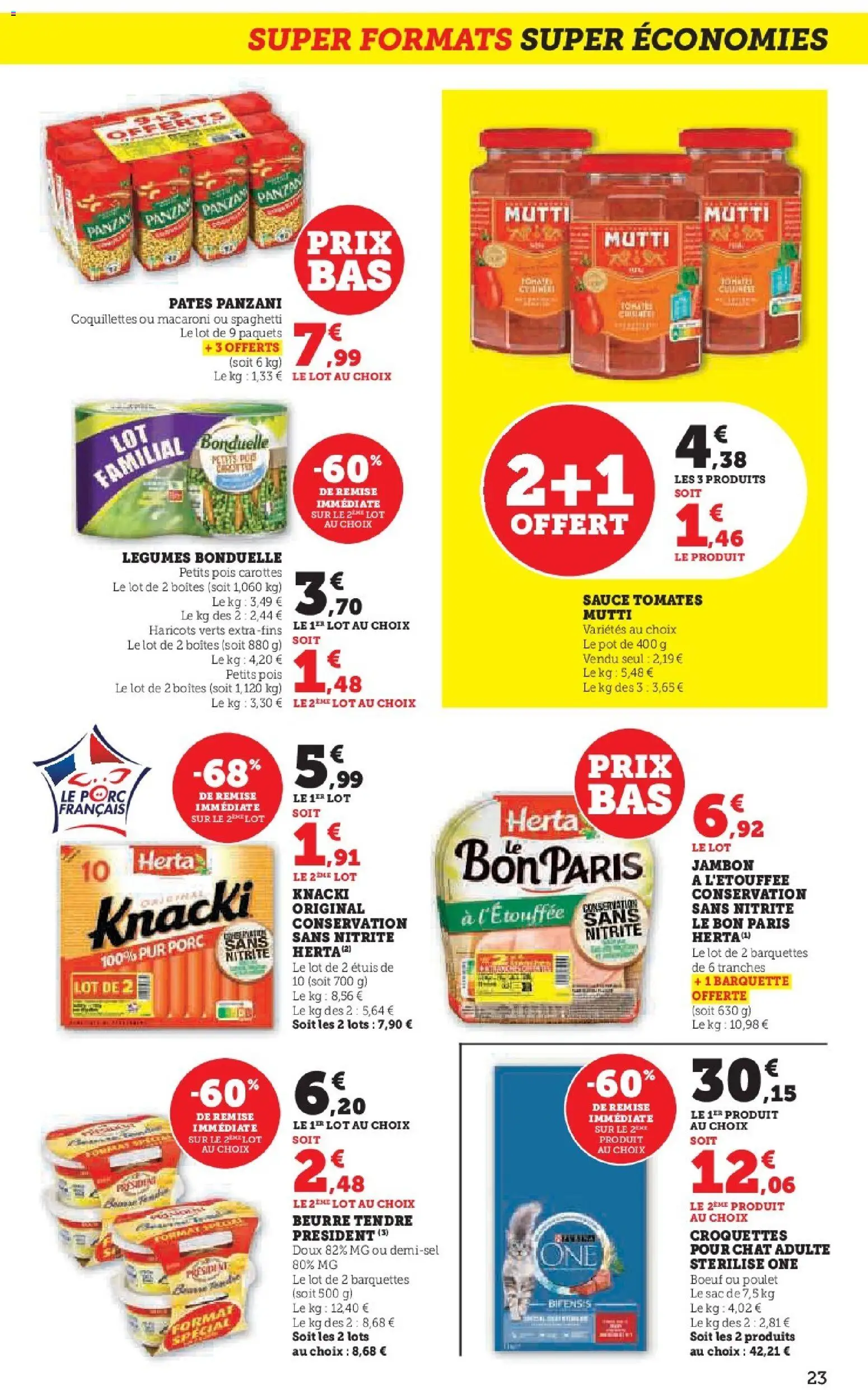 {H1} | Page: 23 | Produits: Spaghetti, Haricots verts, Pois, Porc