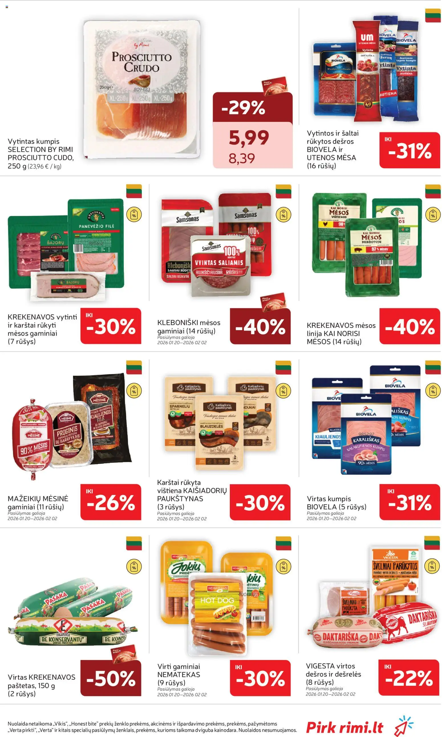 Rimi akcijos nuo 20.01.2026 | Puslapis: 11 | Prekių: Kiaulienos, Kumpis, Vištiena, Jautiena