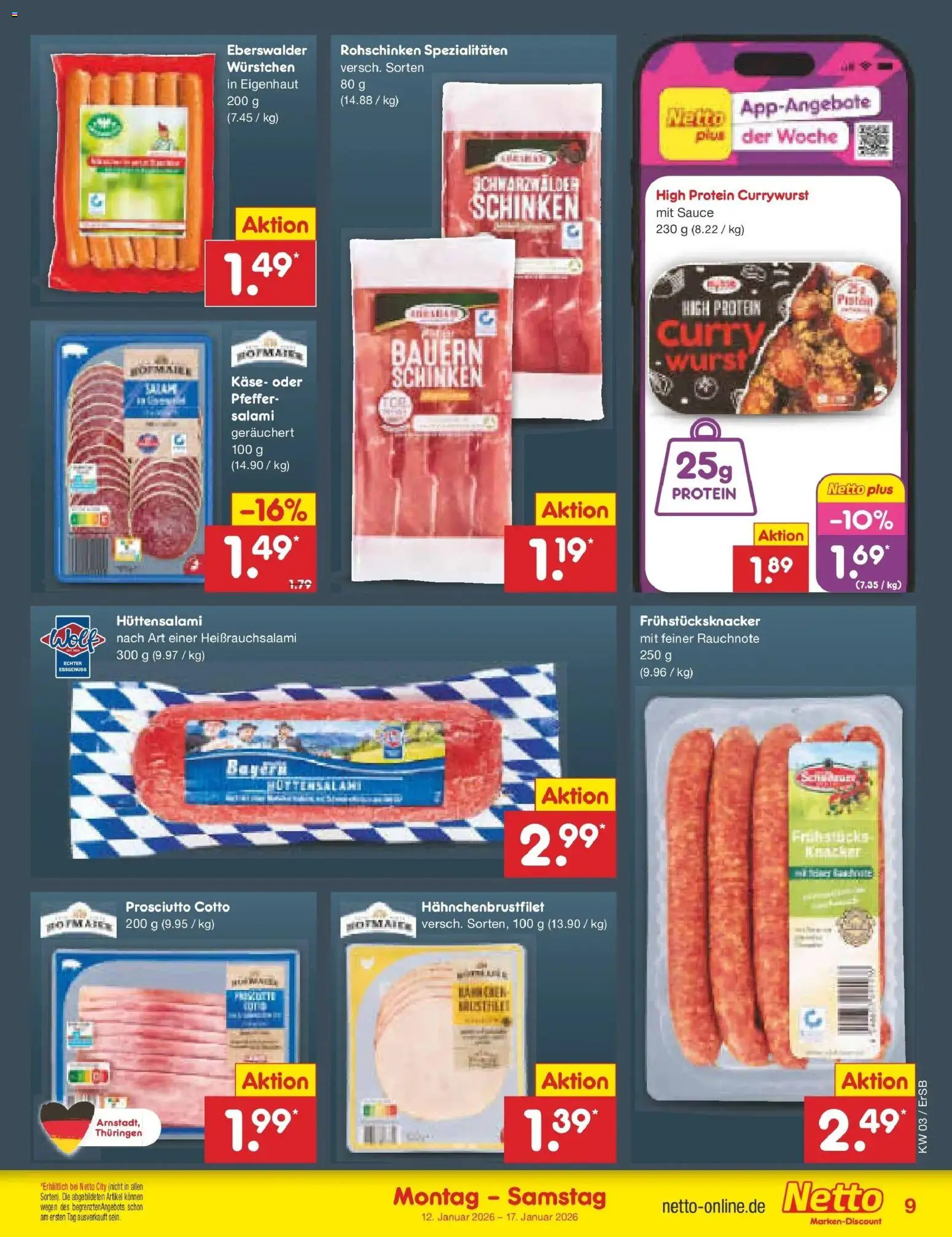 Netto Marken-Discount prospekt Nordhausen	 – gültig ab 12.01.2026 | Seite: 9 | Produkte: Käse, Pfeffer, Salami, Schinken