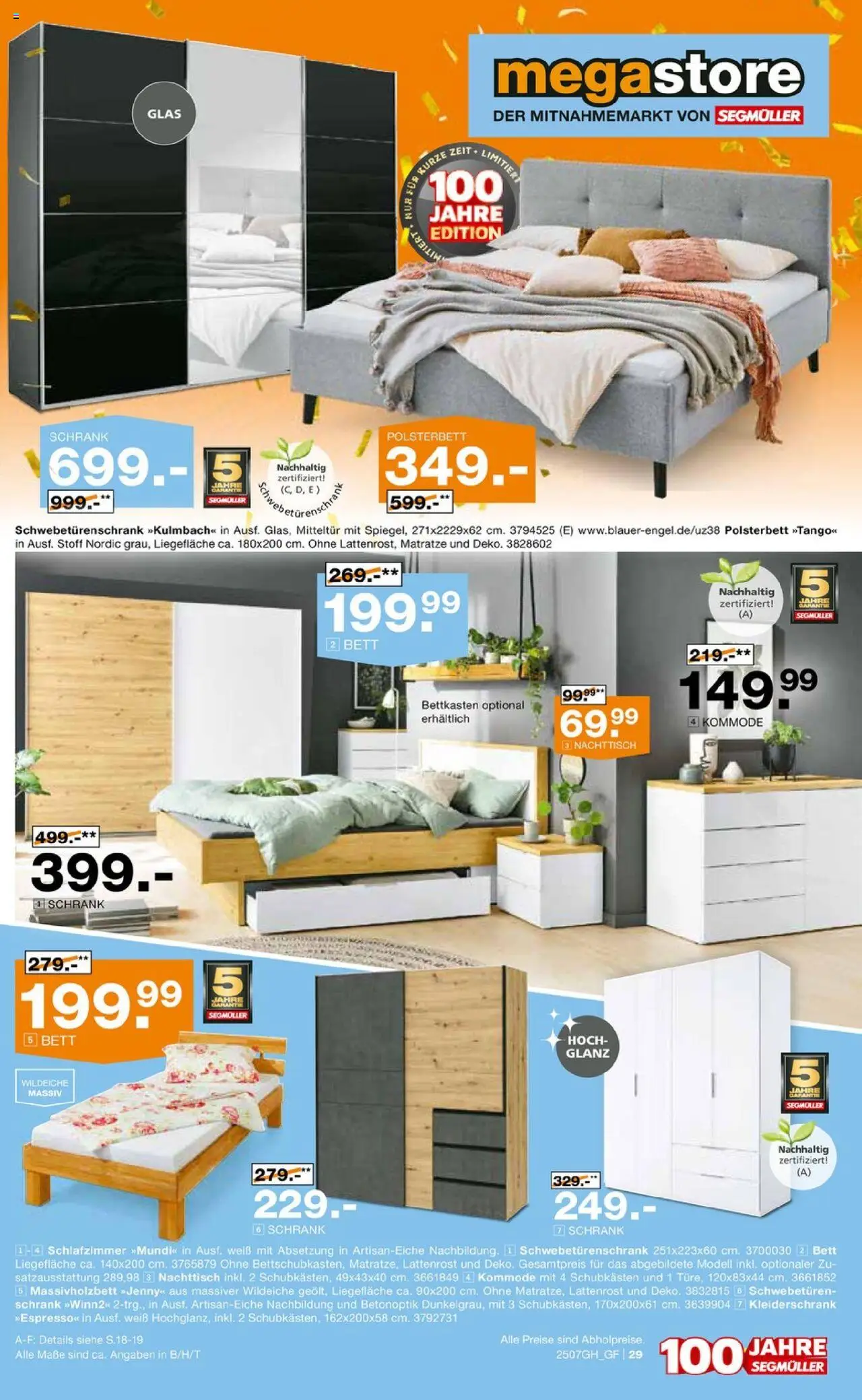 Segmüller Highlight - gültig ab dem 19.07.2025 | Seite: 51 | Produkte: Matratze, Nachttisch, Schwebetürenschrank, Polsterbett