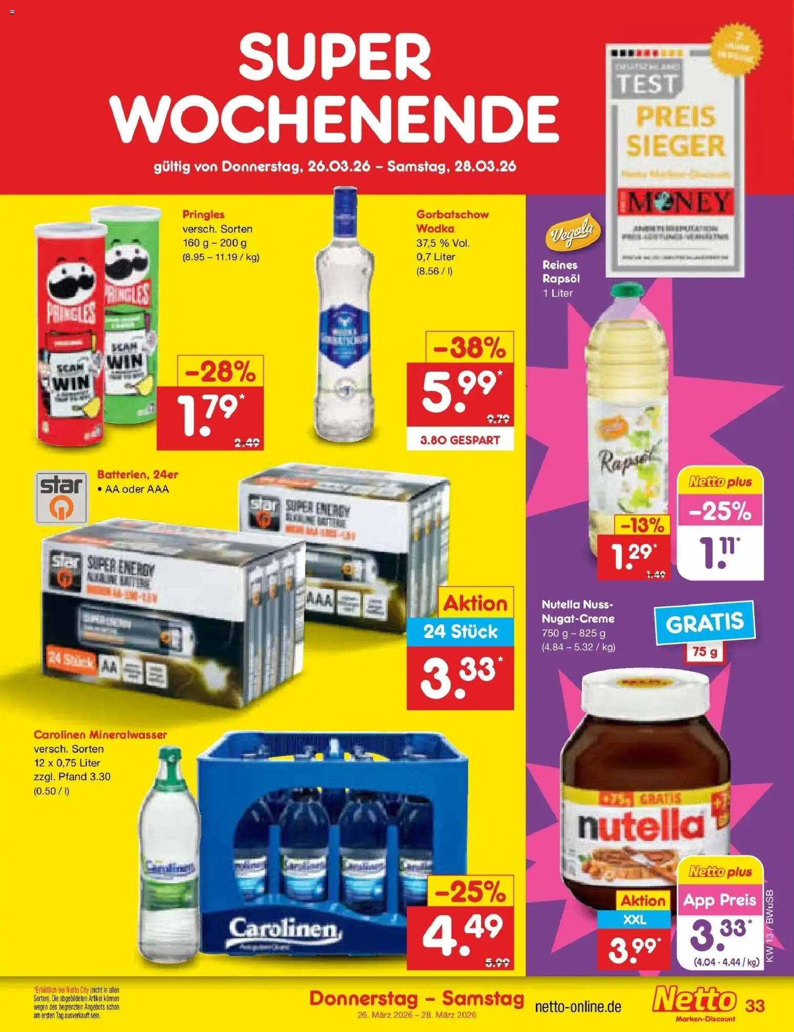 Netto Marken-Discount Prospekt Stemwede-Dielingen	 – gültig ab 23.03.2026 | Seite: 47 | Produkte: Energy, Rapsöl, Mineralwasser, Pringles