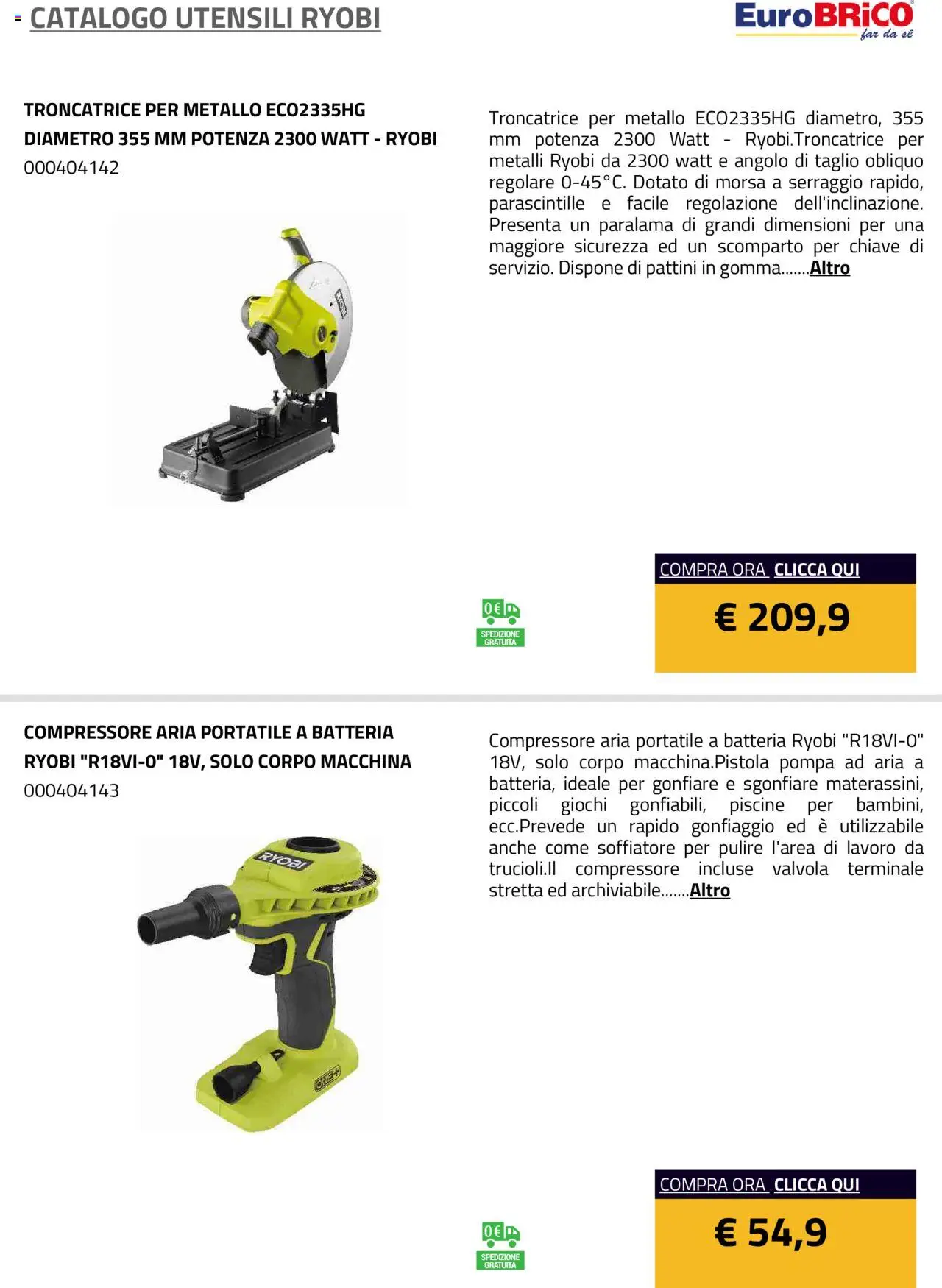 Volantino Eurobrico del 23.07.2025 | Pagina: 46 | Prodotti: Compressore, Batteria