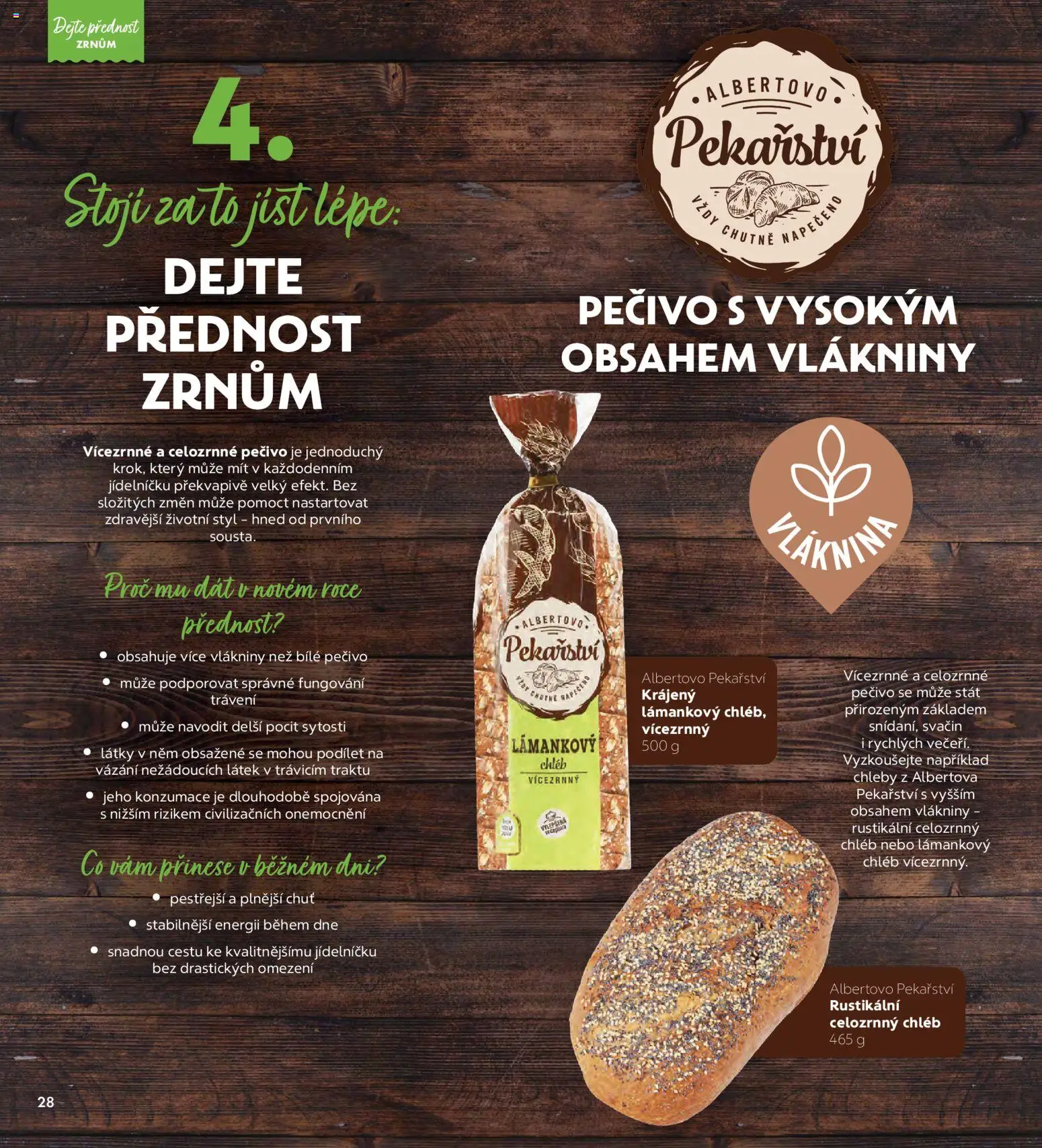 Albert magazín od 01.01.2026 | Strana: 28 | Produkty: Chléb, Celozrnné pečivo, Pečivo, Lámankový chléb