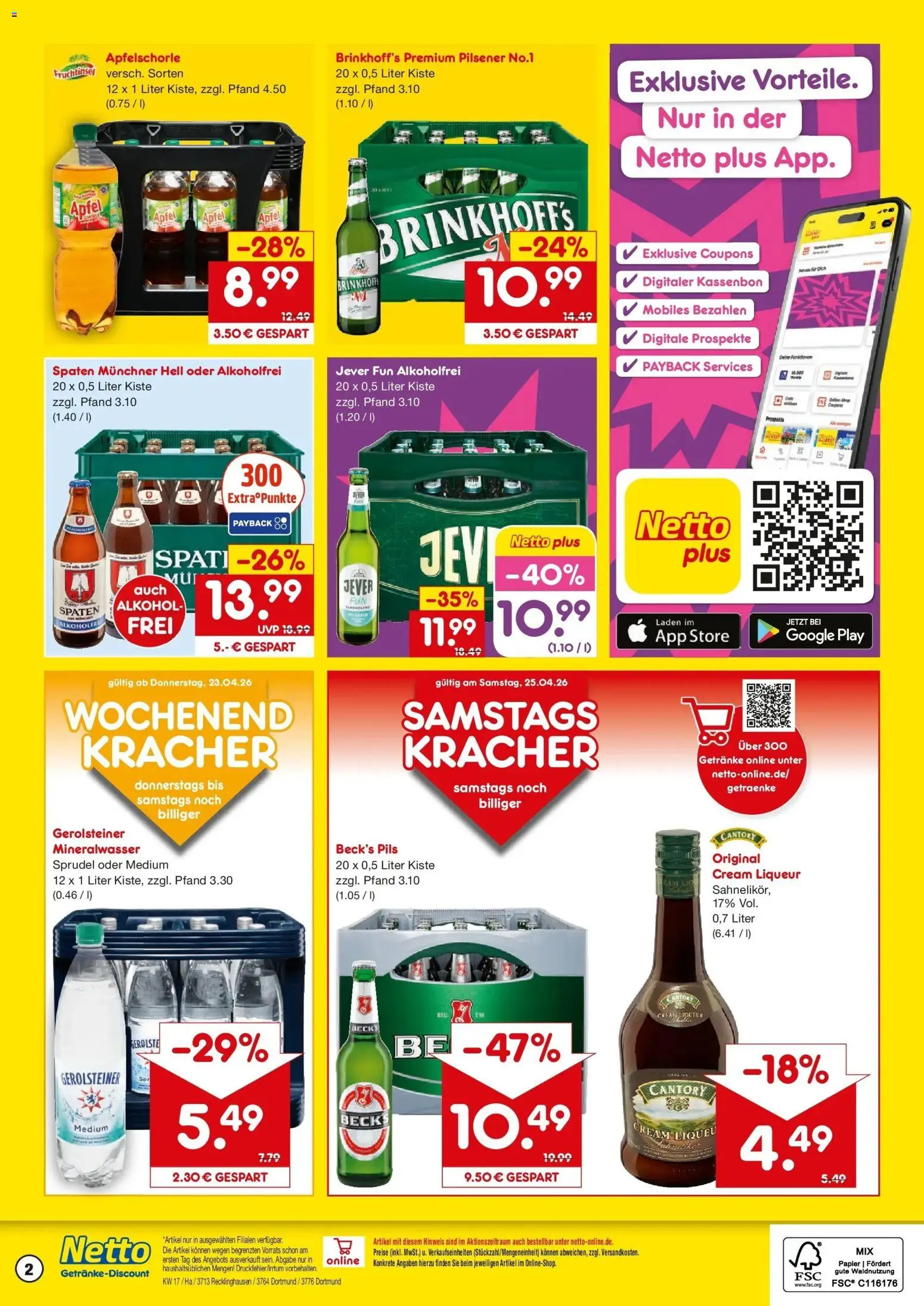 Netto Marken-Discount Prospekt Dortmund	 – gültig ab 20.04.2026 | Seite: 2 | Produkte: Pils, Äpfel, Mineralwasser, Jever