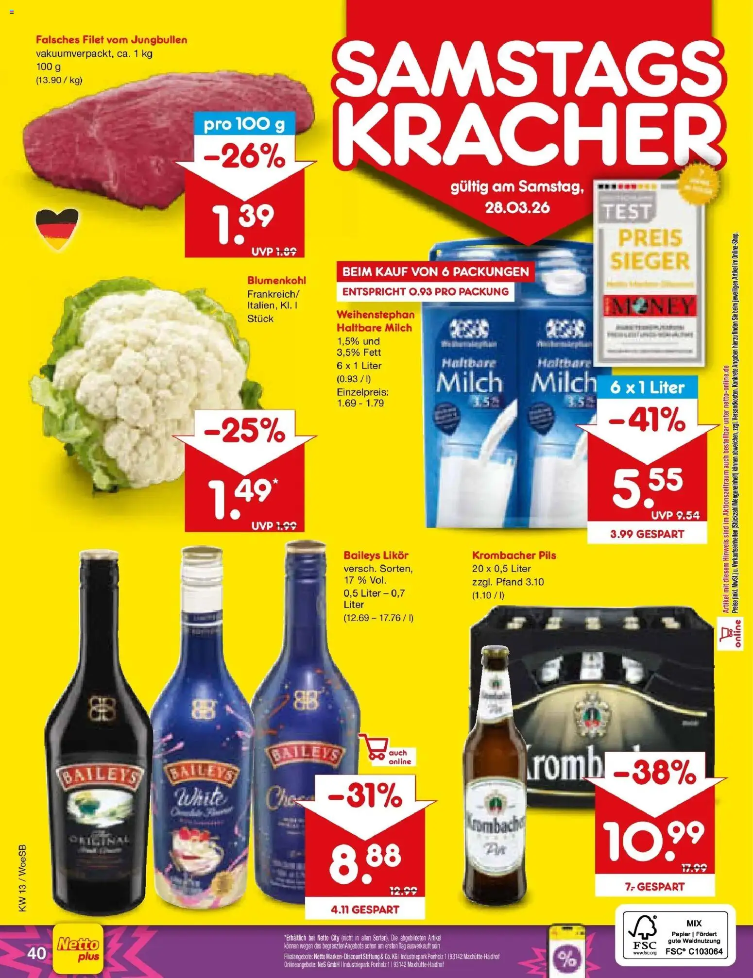 Netto Marken-Discount Prospekt Gemmingen	 – gültig ab 23.03.2026 | Seite: 56 | Produkte: Milch, Pils, Baileys, Krombacher