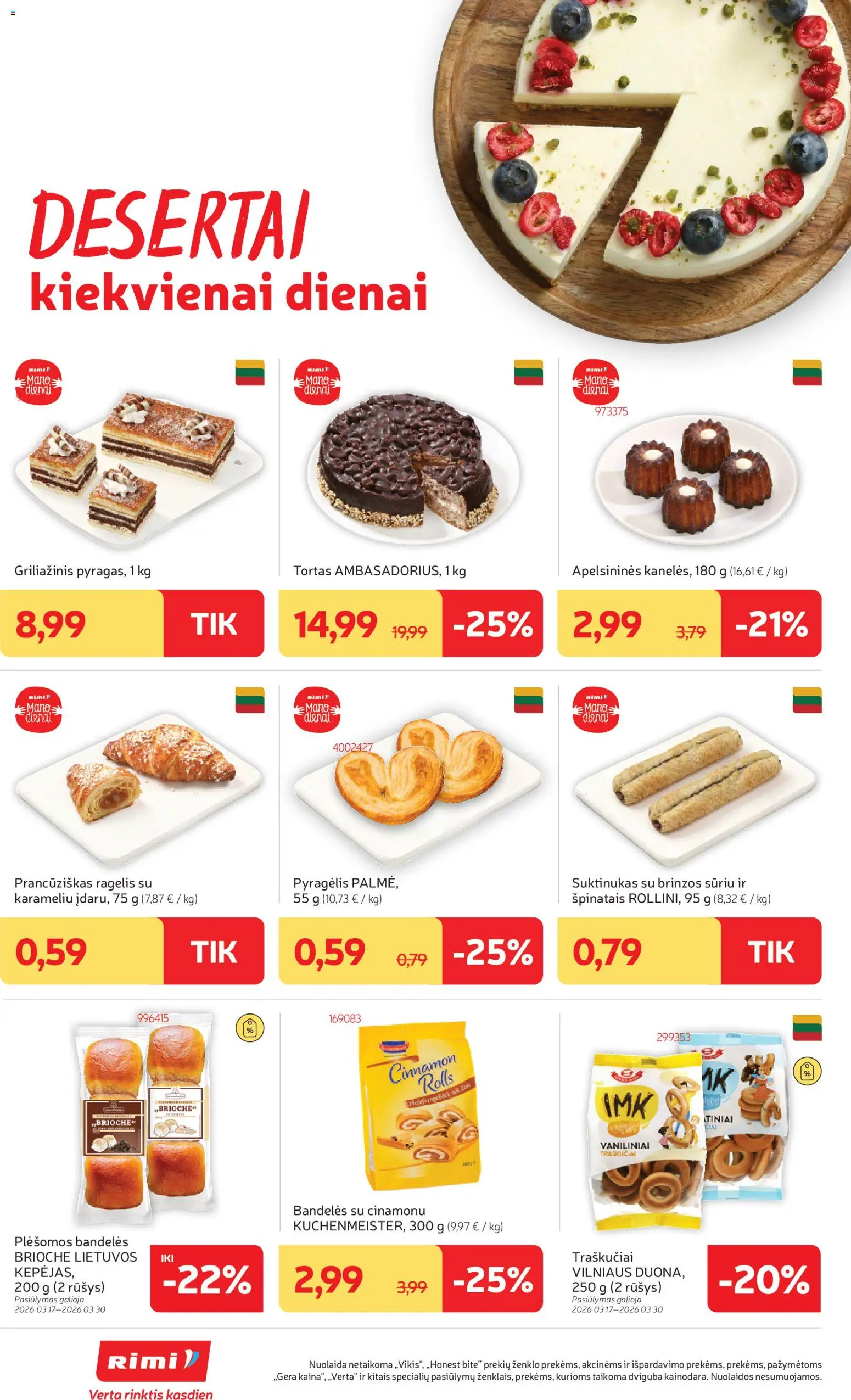 Rimi akcijos nuo 24.03.2026 | Puslapis: 12 | Prekių: Bandelės, Tortas, Traškučiai