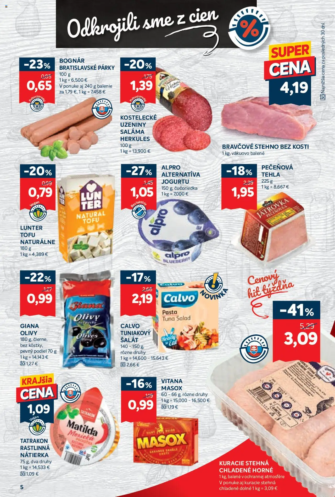 Nové Kraj akcie – leták je platný od 09.10.2025 | Strana: 9 | Produkty: Saláma, Tofu, Kuracie stehná, Šalát