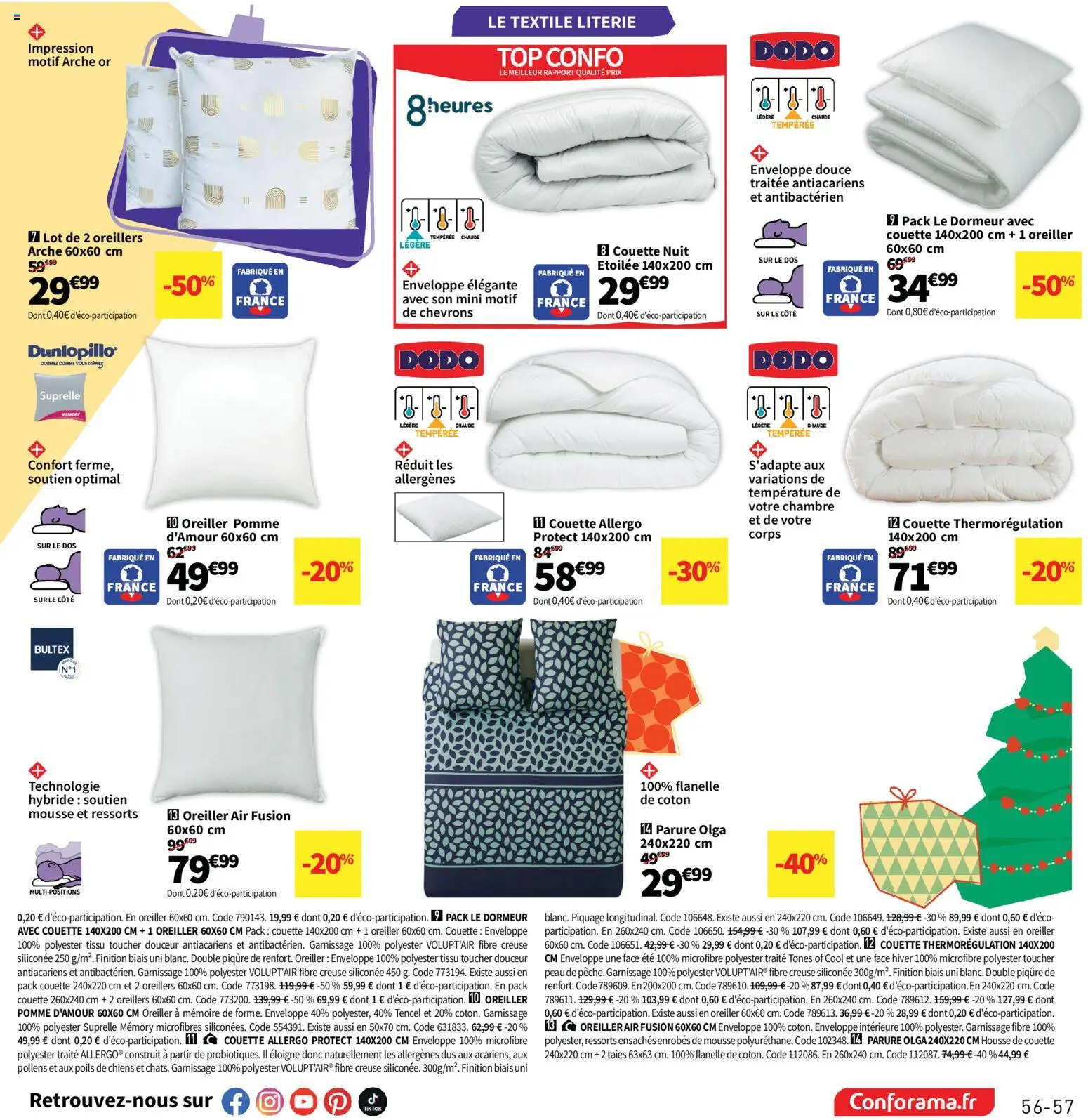 {H1} | Page: 57 | Produits: Mousse, Oreiller, Housse de couette, Literie