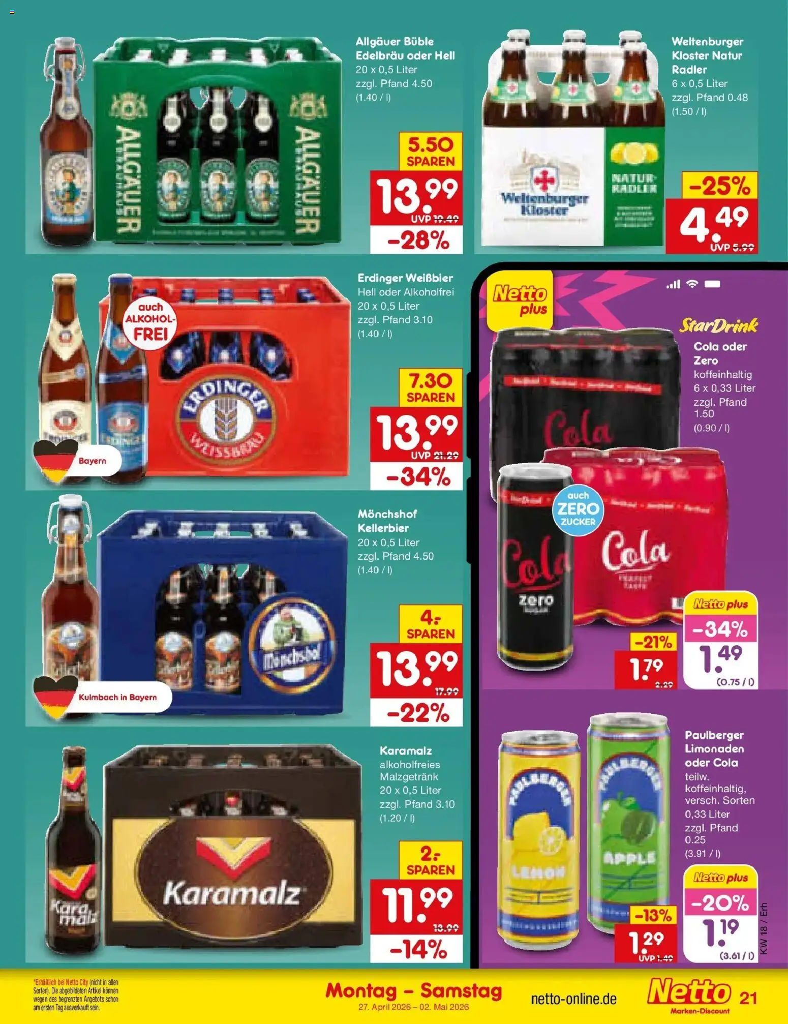 Netto Marken-Discount Prospekt Ergolding	 – gültig ab 27.04.2026 | Seite: 25 | Produkte: Monchshof, Erdinger, Radler, Zucker
