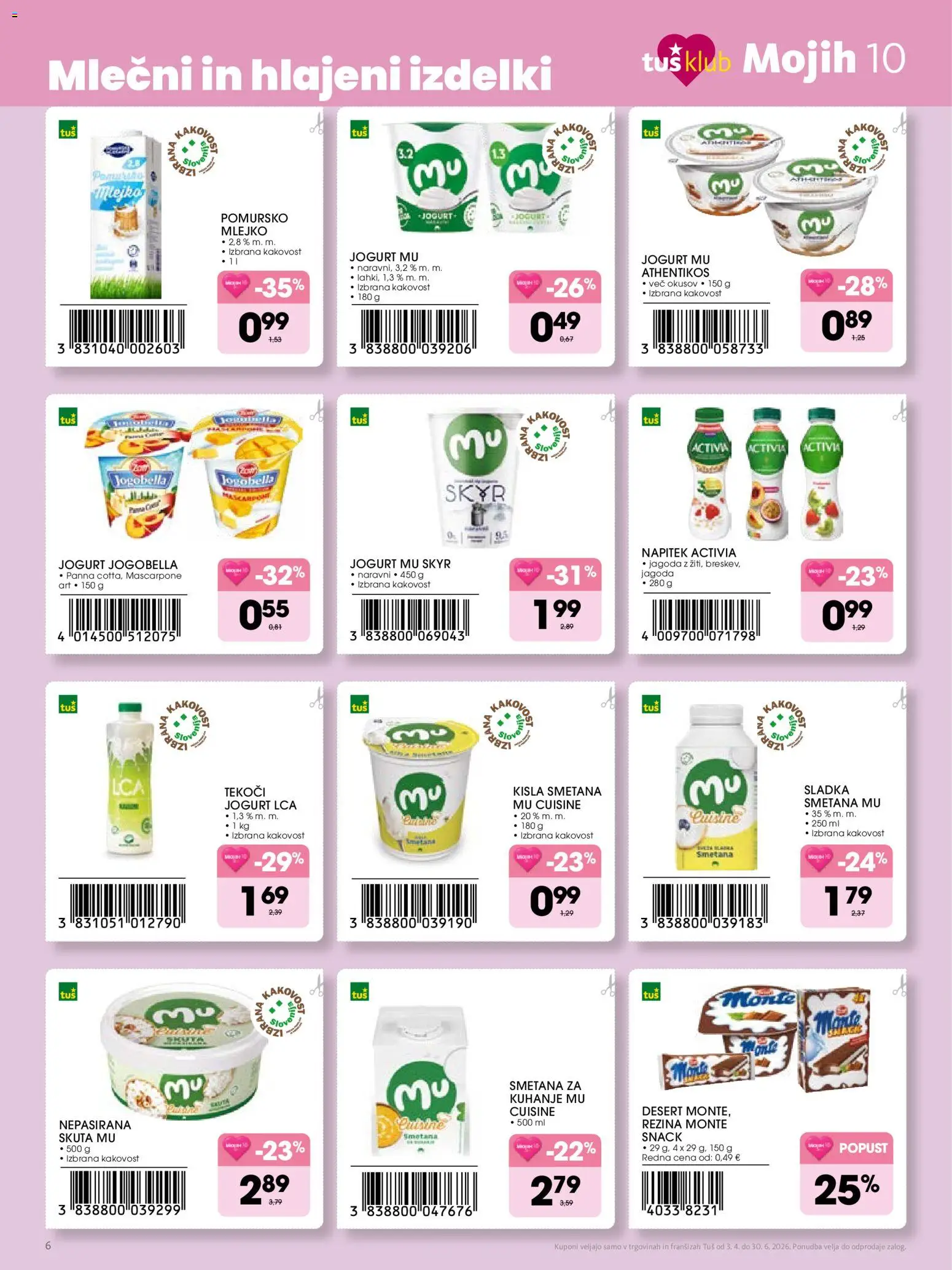 Novi Tuš katalog ponudbe – veljaven od 03.04.2026 | Stran: 6 | Izdelki: Skyr, Jogurt, Kisla smetana, Skuta