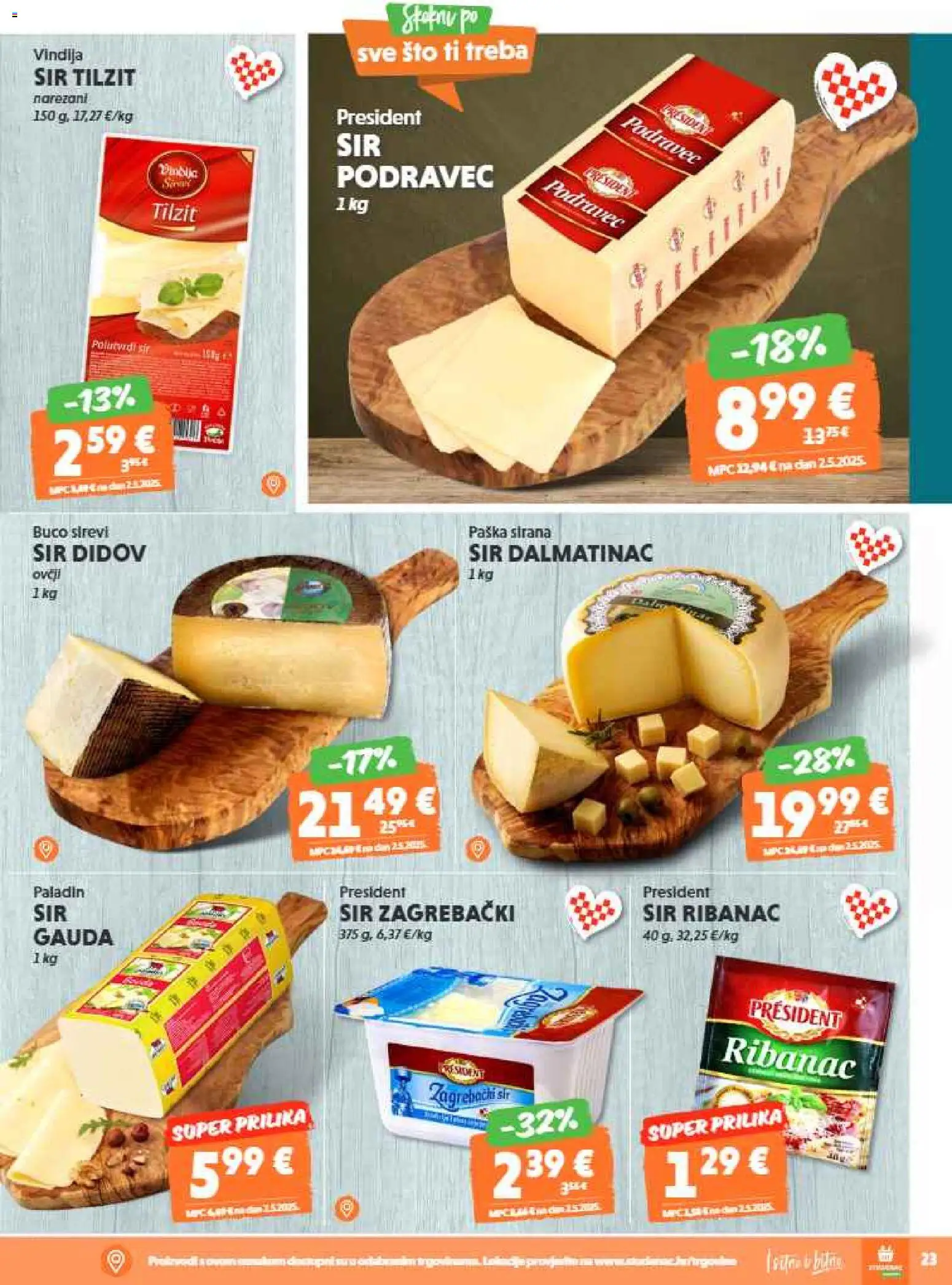 Studenac katalog | vrijedi od 01.04.2026 | Stranica: 23 | Proizvodi: Vindija, Gauda, Sir