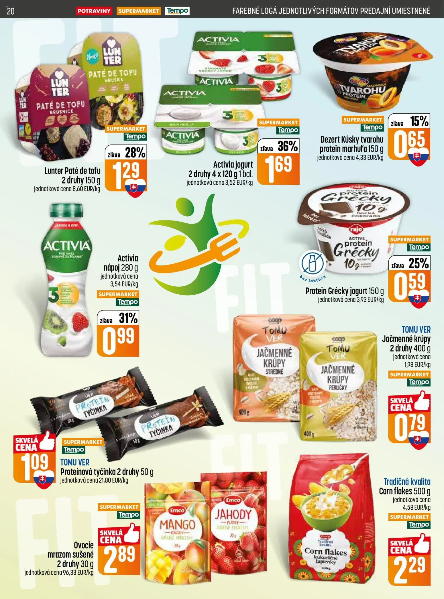 Nové COOP Jednota akcie – leták je platný od 19.03.2026 | Strana: 20 | Produkty: Protein, Grécky jogurt, Mango, Ovocie