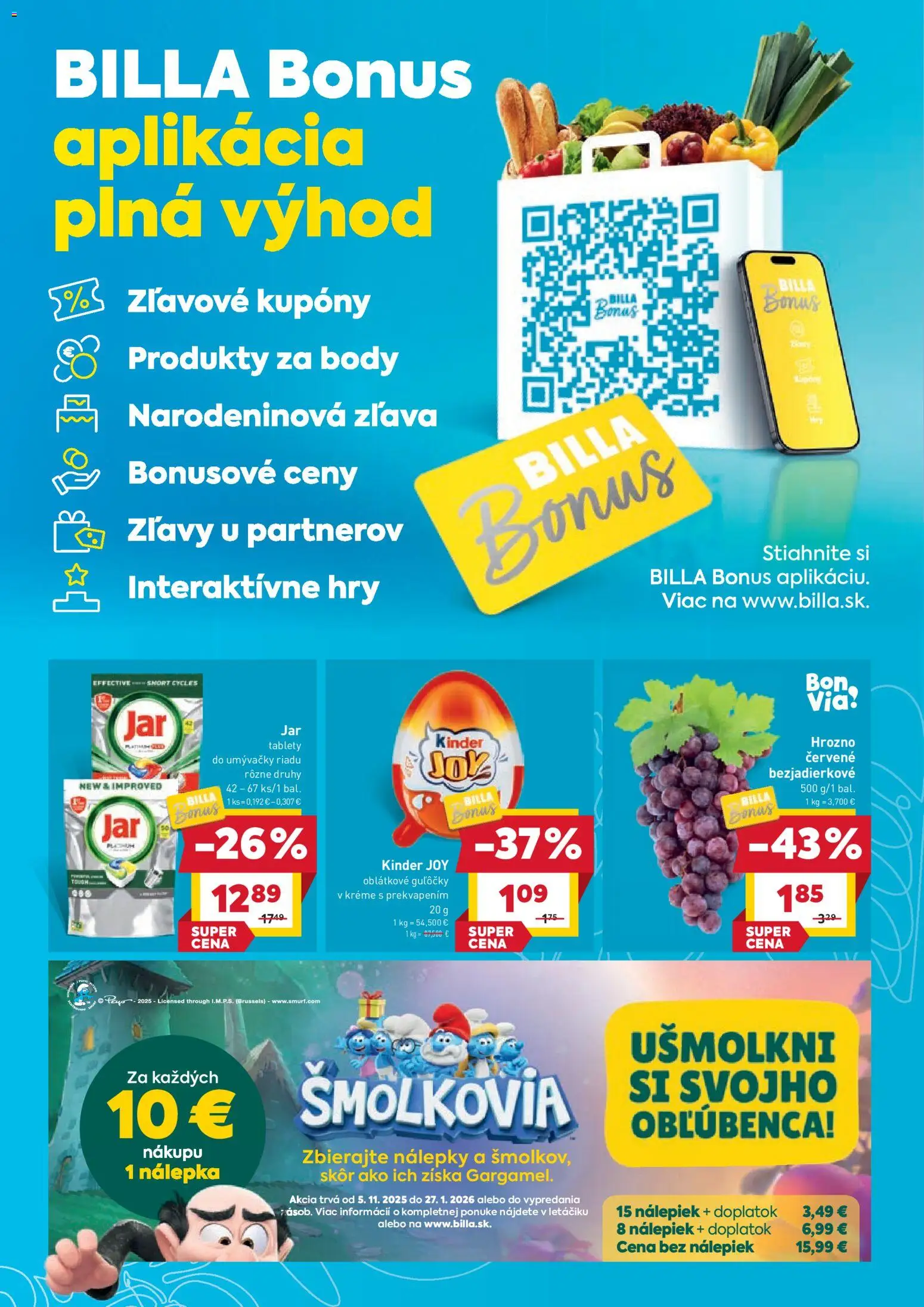 Nové Billa akcie – leták je platný od 27.11.2025 | Strana: 3 | Produkty: Kinder, Hrozno