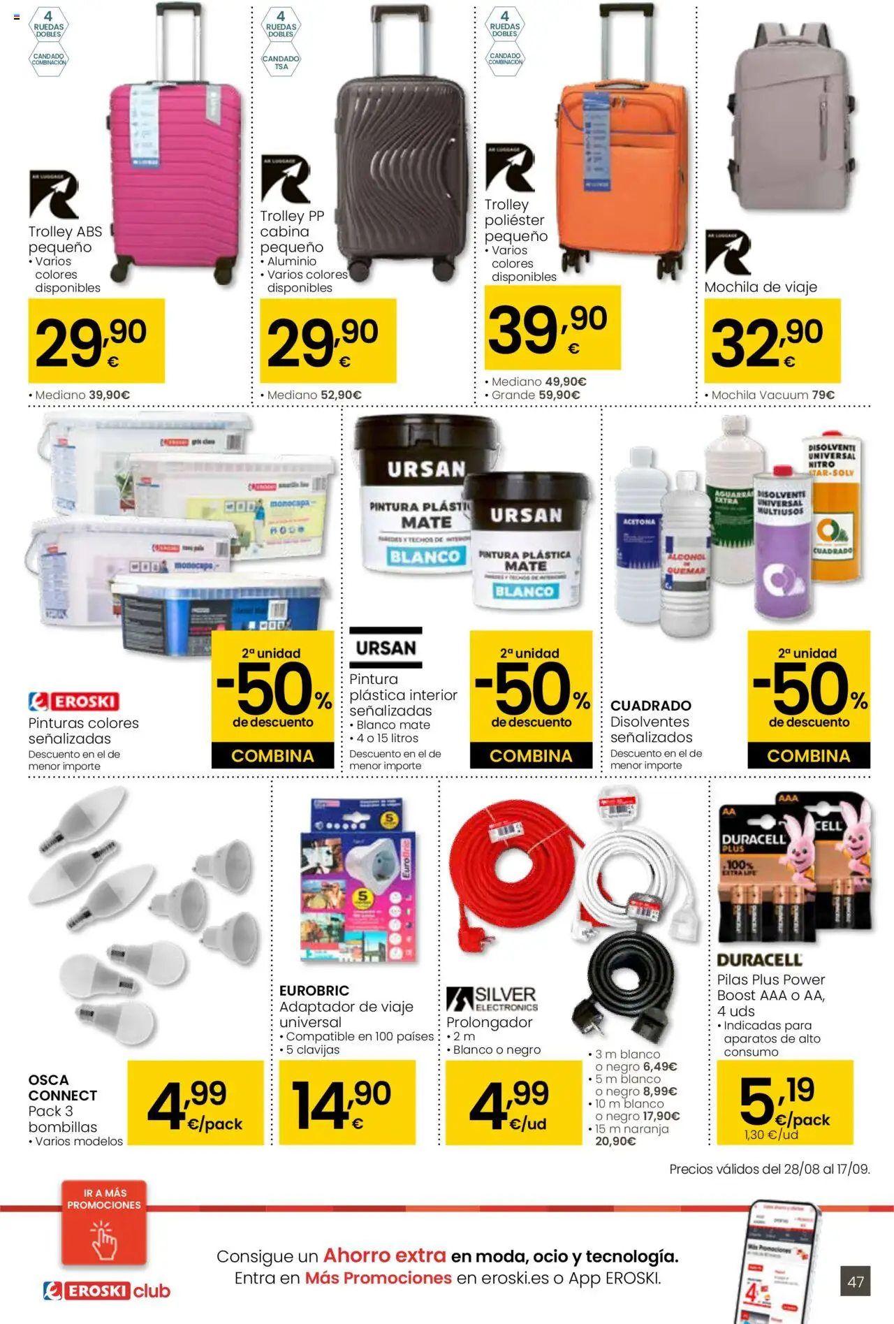 Eroski - Ofertón │ válido desde el 28.08.2025 | Página: 47 | Productos: Mochila, Pintura plástica, Adaptador