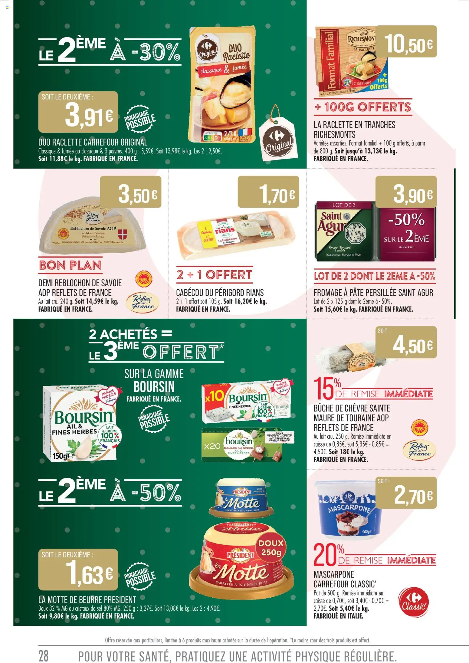 {H1} | Page: 28 | Produits: Sel, Raclette, Mascarpone, Crème