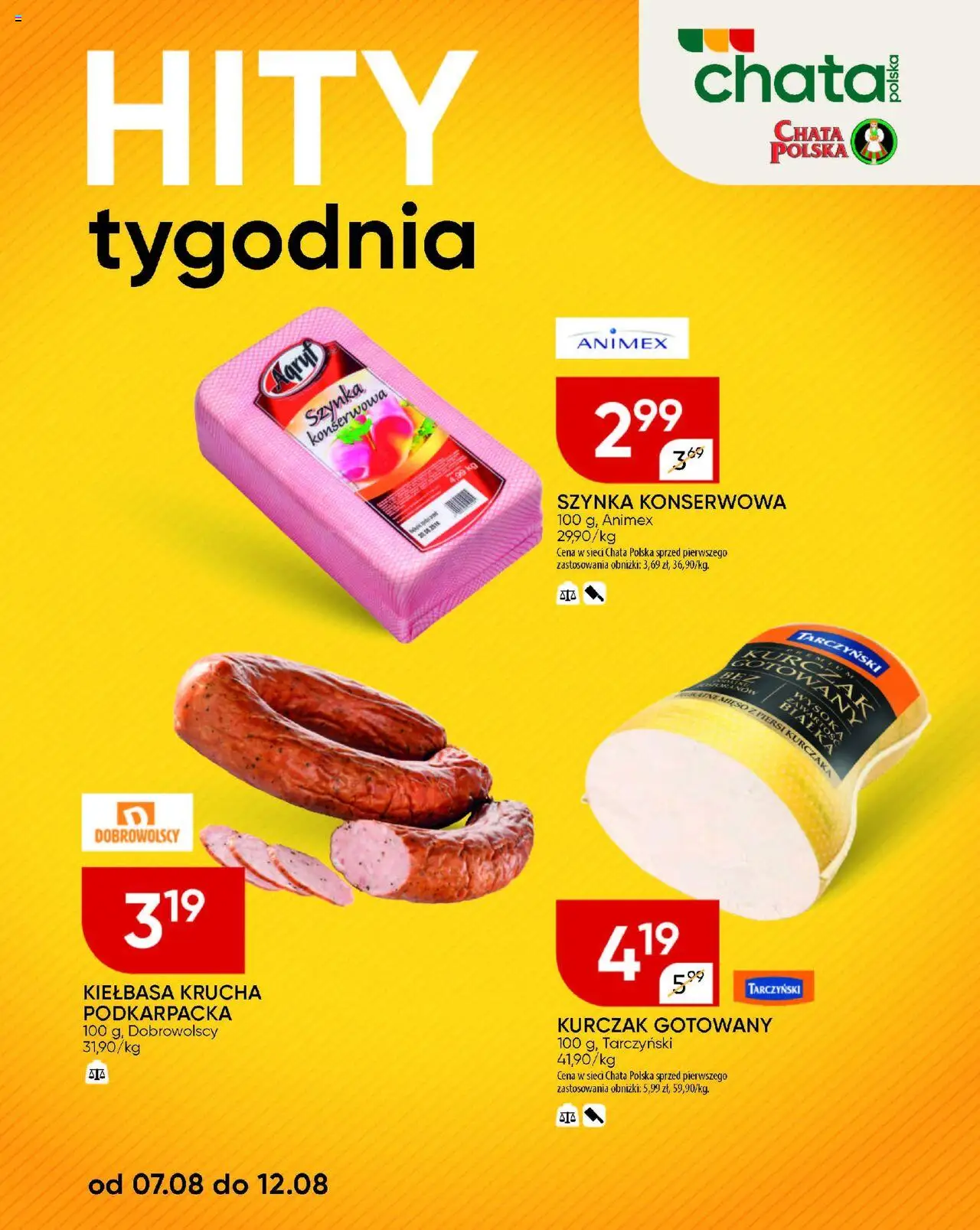Chata Polska Gazetka od 07.08.2025 | Strona: 2 | Produkty: Kiełbasa, Kurczak, Szynka